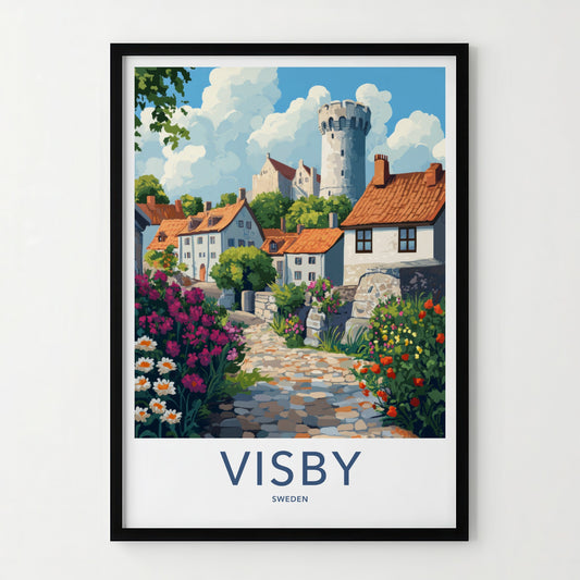 Visby Poster - Sweden Wall Art - Historic Village Blooming Home Decor