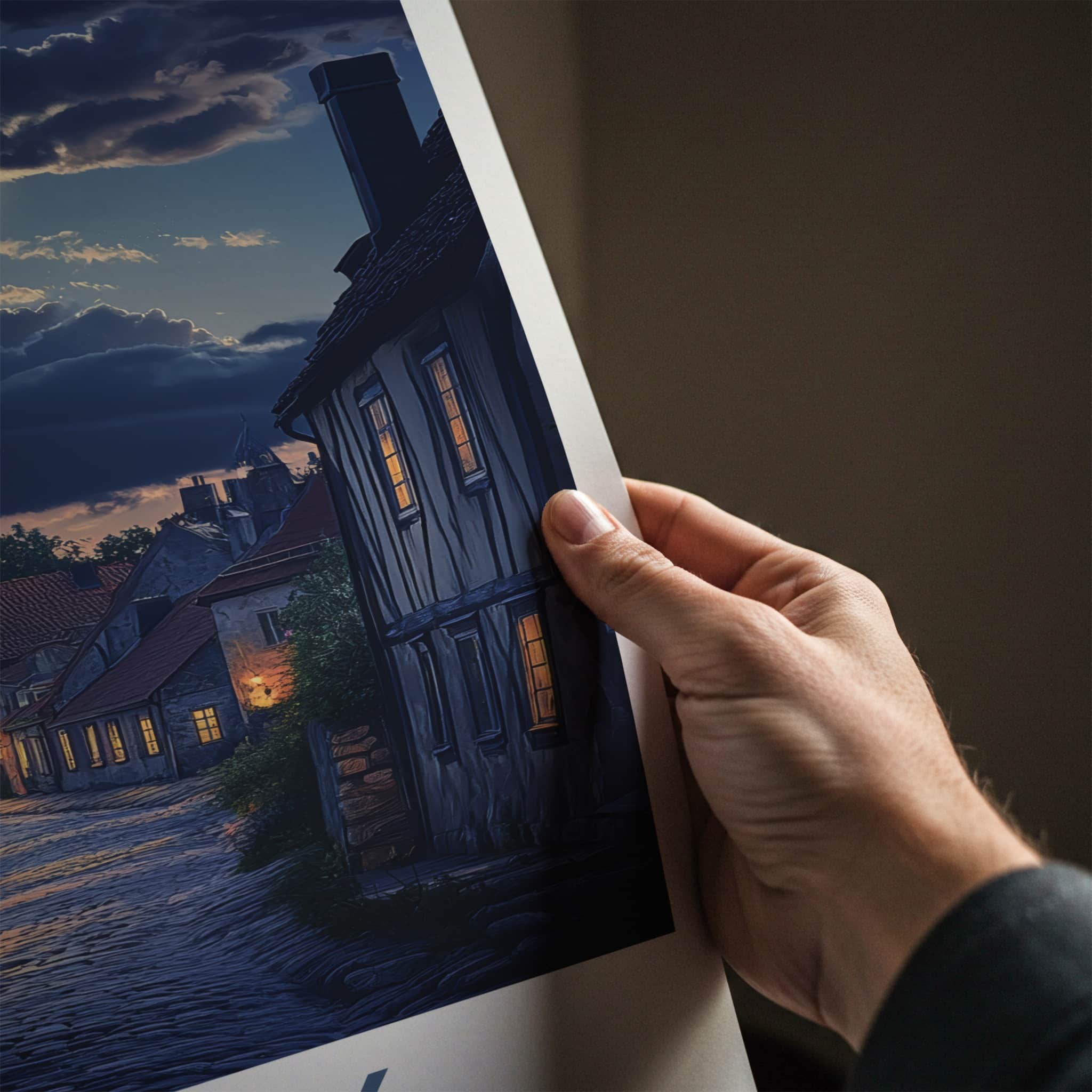 Visby Poster - Sweden Wall Art - Moonlit Cobblestone Street Home Decor