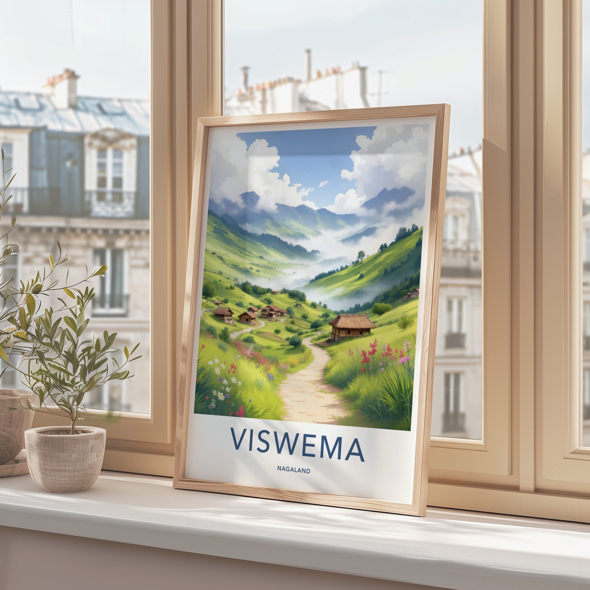 Viswema Poster - India Travel Art - Nagaland Green Mountain Village Home Decor