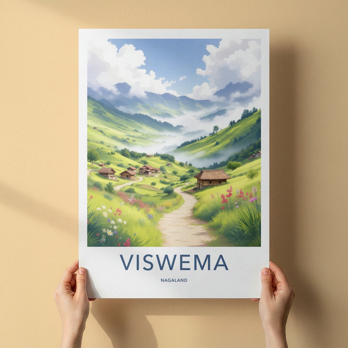 Viswema Poster - India Travel Art - Nagaland Green Mountain Village Home Decor