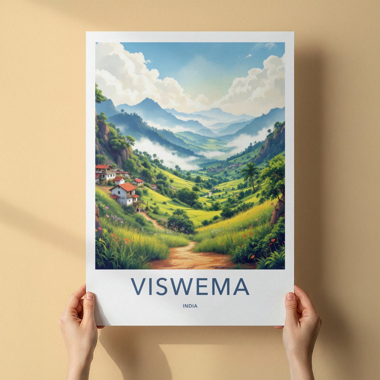 Viswema Poster - India Travel Art - Nagaland Misty Valley Landscape Home Decor
