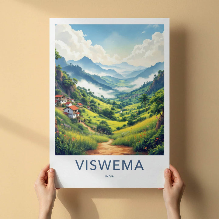 Viswema Poster - India Travel Art - Nagaland Misty Valley Landscape Home Decor