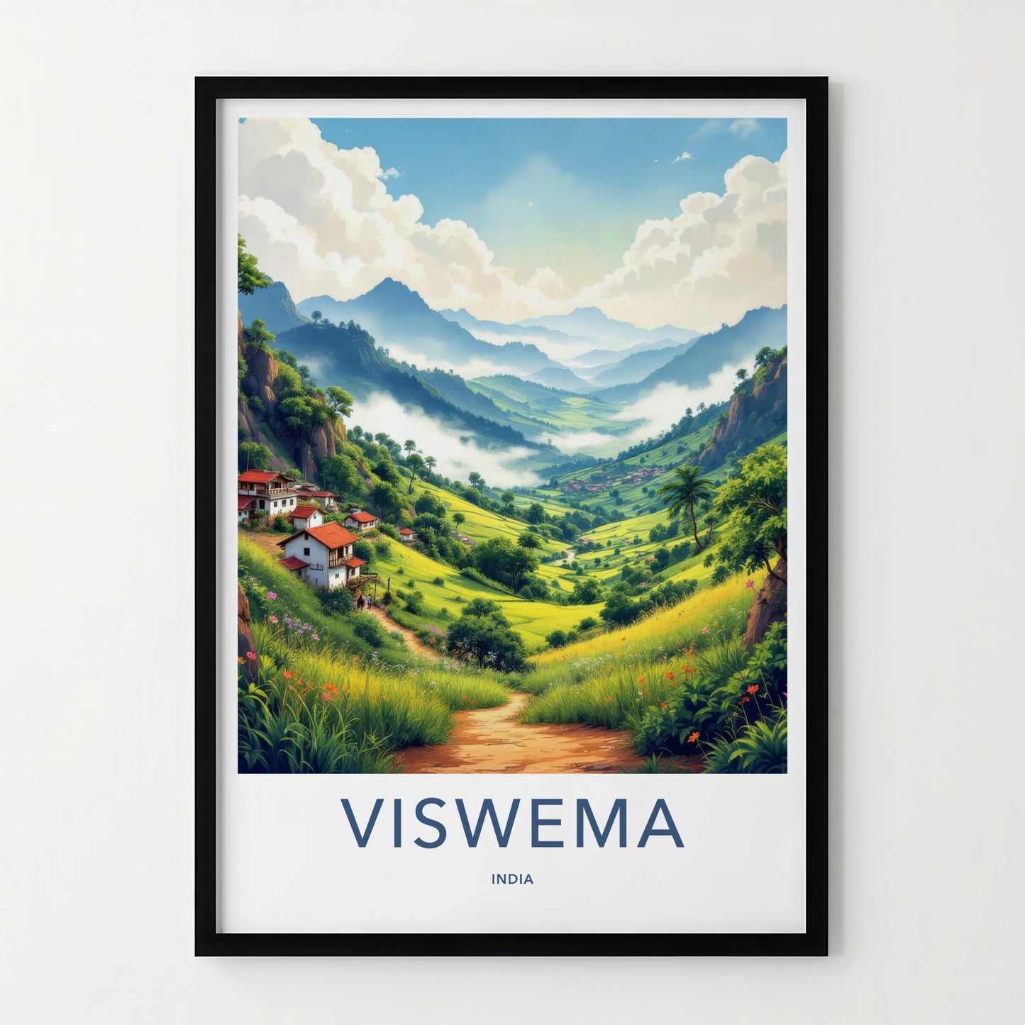 Viswema Poster - India Travel Art - Nagaland Misty Valley Landscape Home Decor