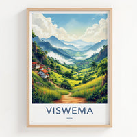 Viswema Poster - India Travel Art - Nagaland Misty Valley Landscape Home Decor