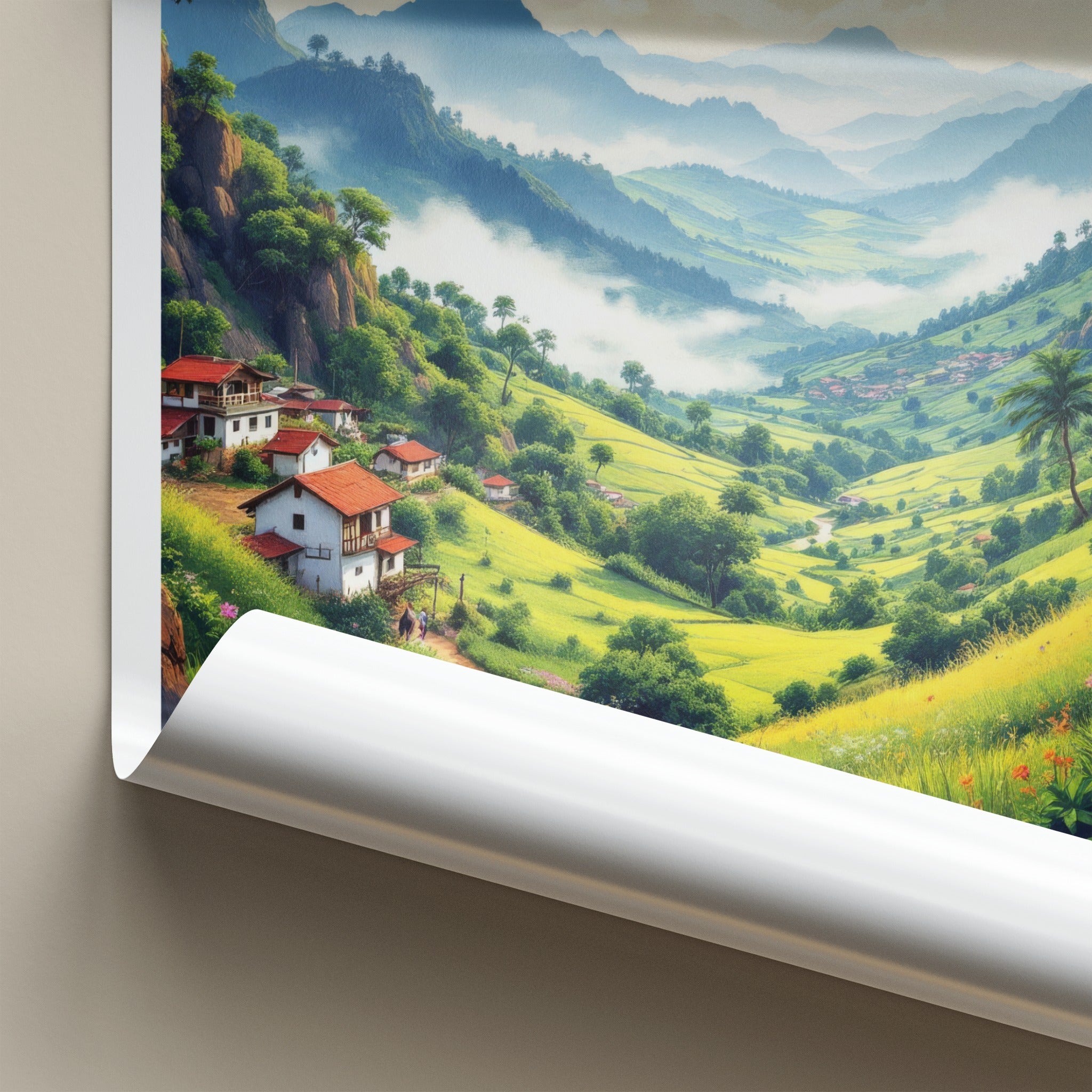 Viswema Poster - India Travel Art - Nagaland Misty Valley Landscape Home Decor