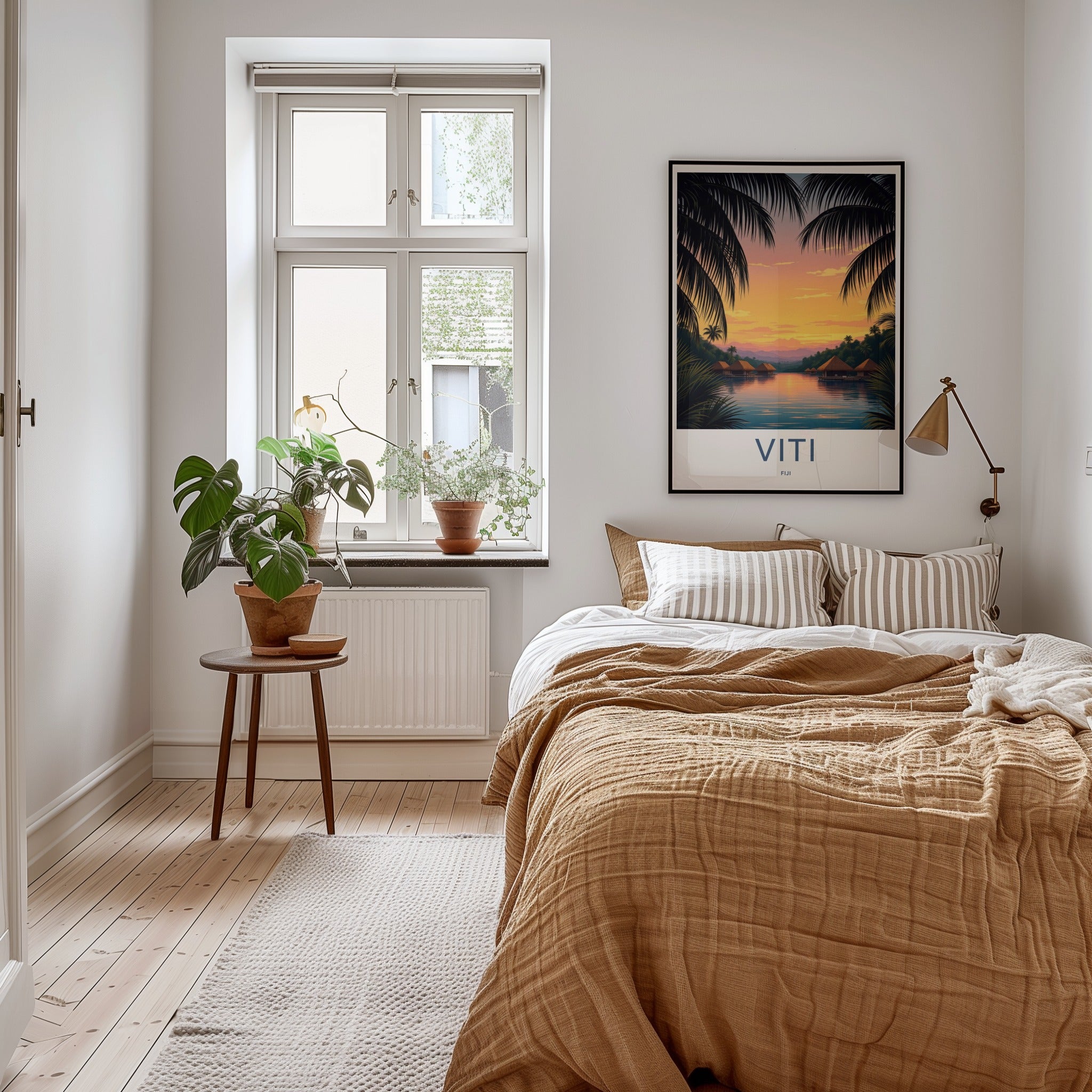 Viti Poster - Fiji Travel Art - Tropical Sunset Bungalows Home Decor