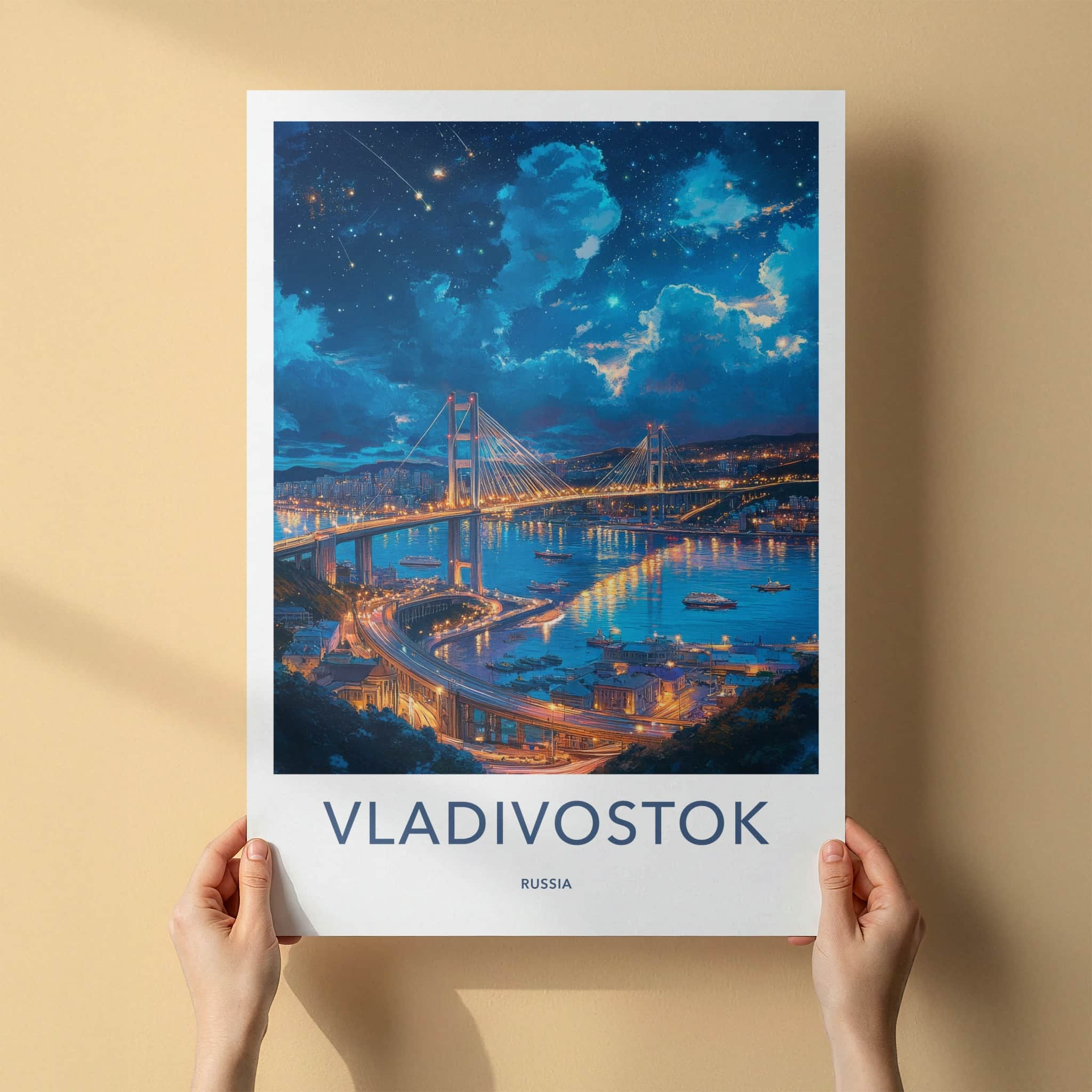 Vladivostok Poster - Russia Travel Art - Starry Bridge City Home Decor