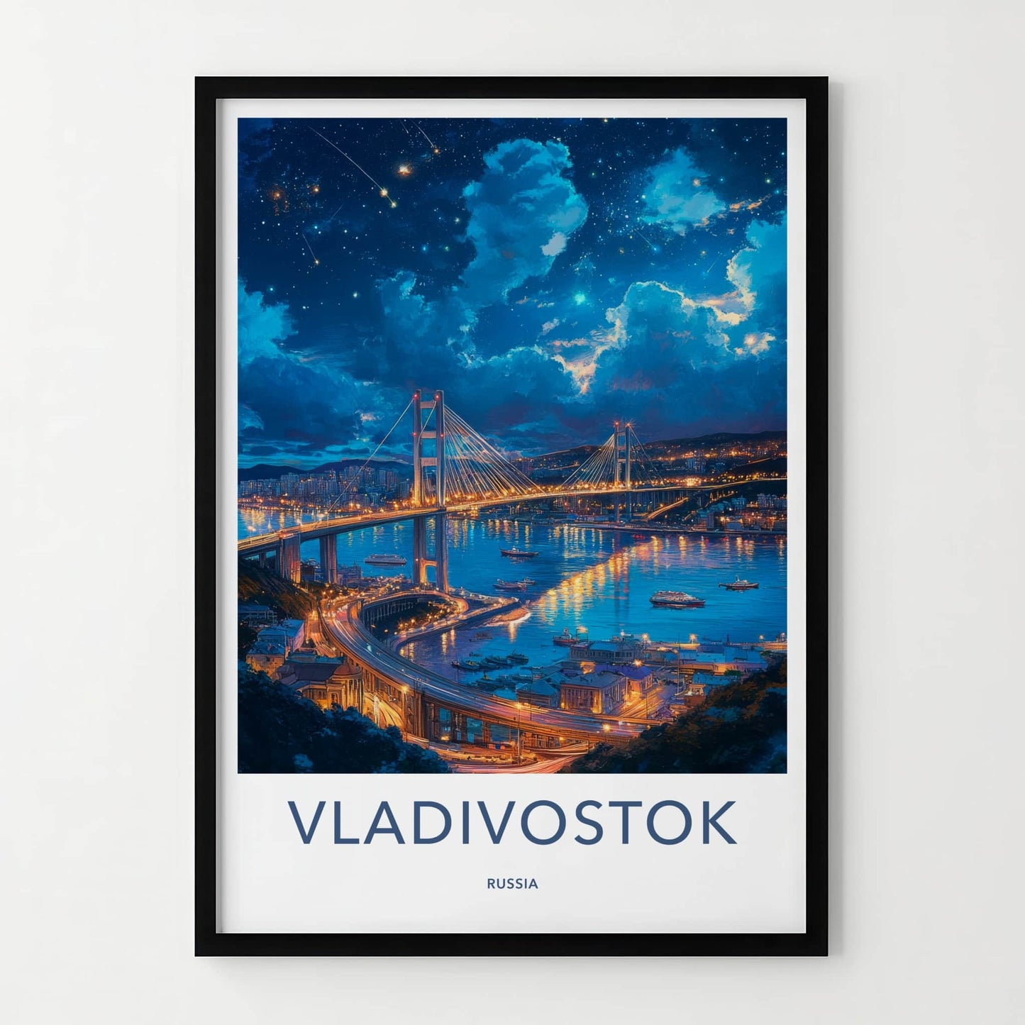 Vladivostok Poster - Russia Travel Art - Starry Bridge City Home Decor