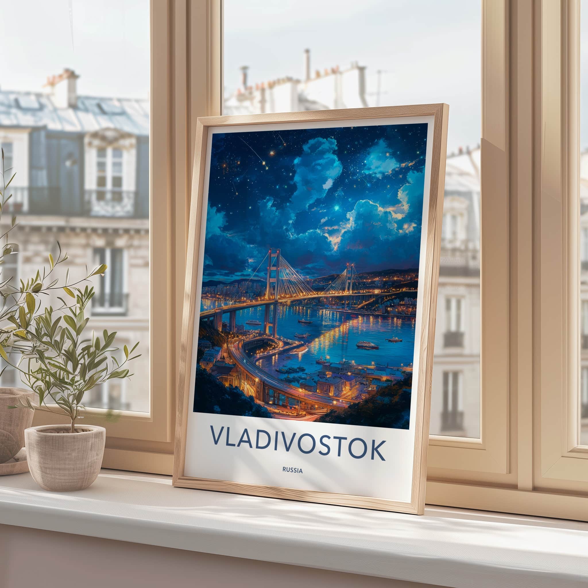 Vladivostok Poster - Russia Travel Art - Starry Bridge City Home Decor