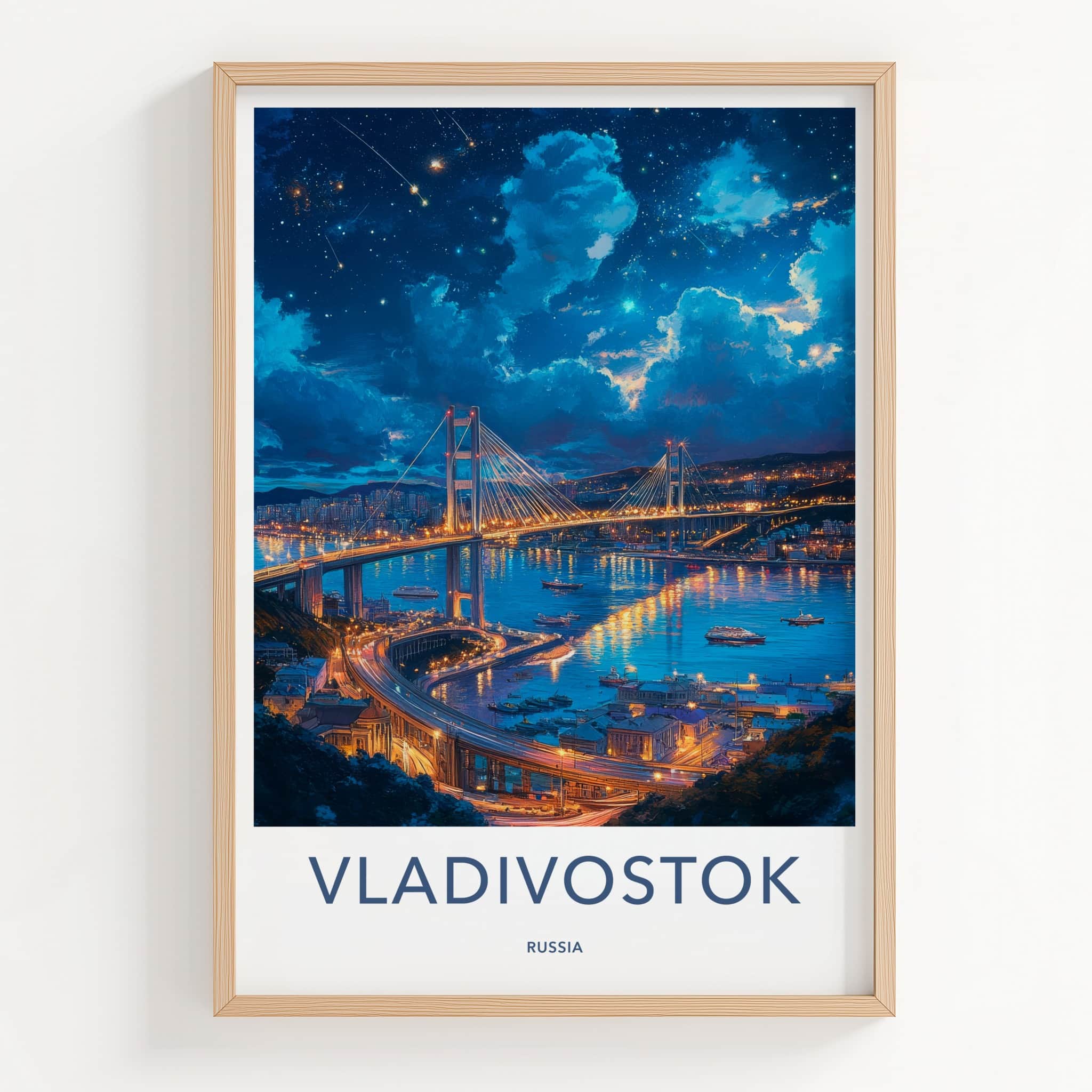 Vladivostok Poster - Russia Travel Art - Starry Bridge City Home Decor