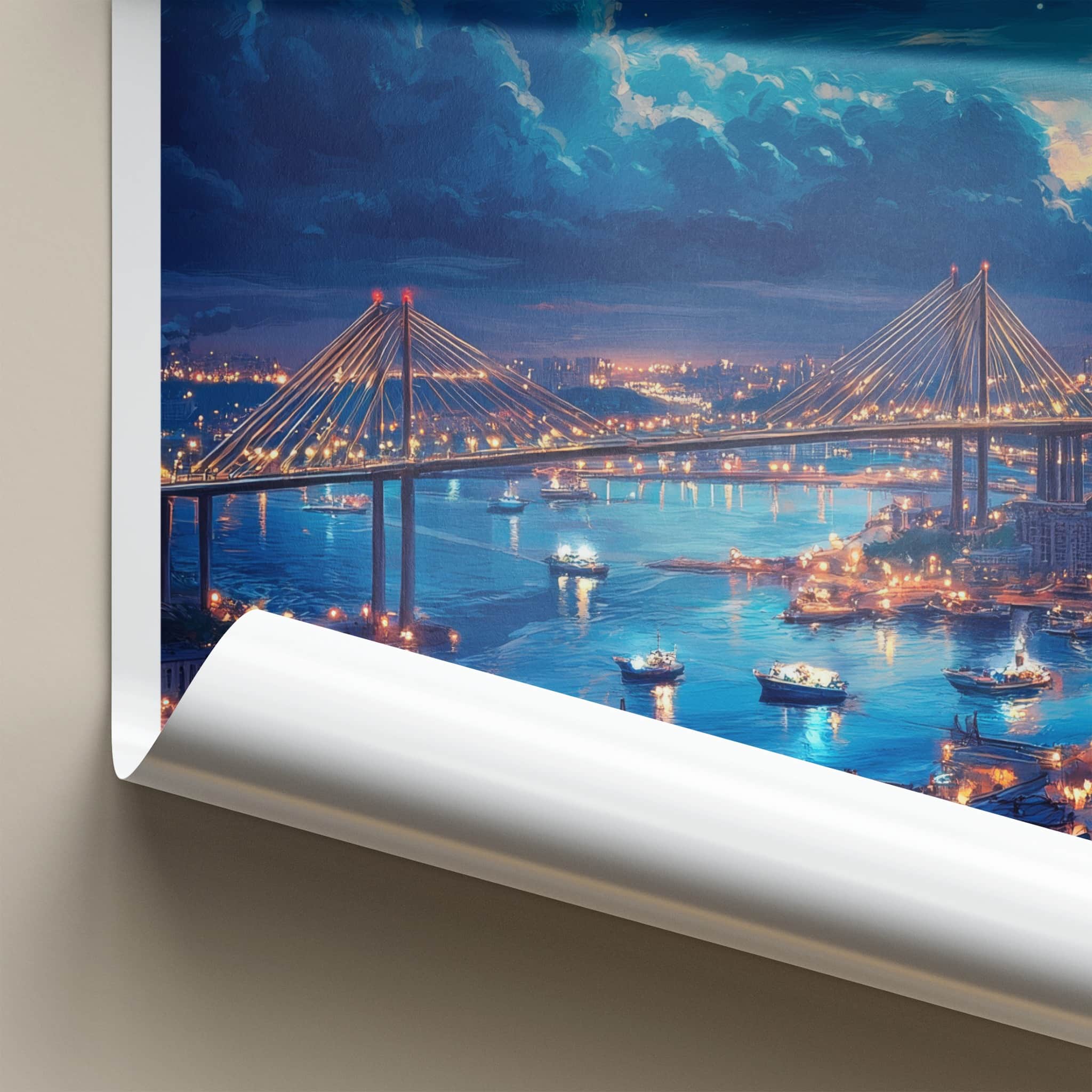 Vladivostok Poster - Russia Travel Art - Starry Night Bridge Home Decor