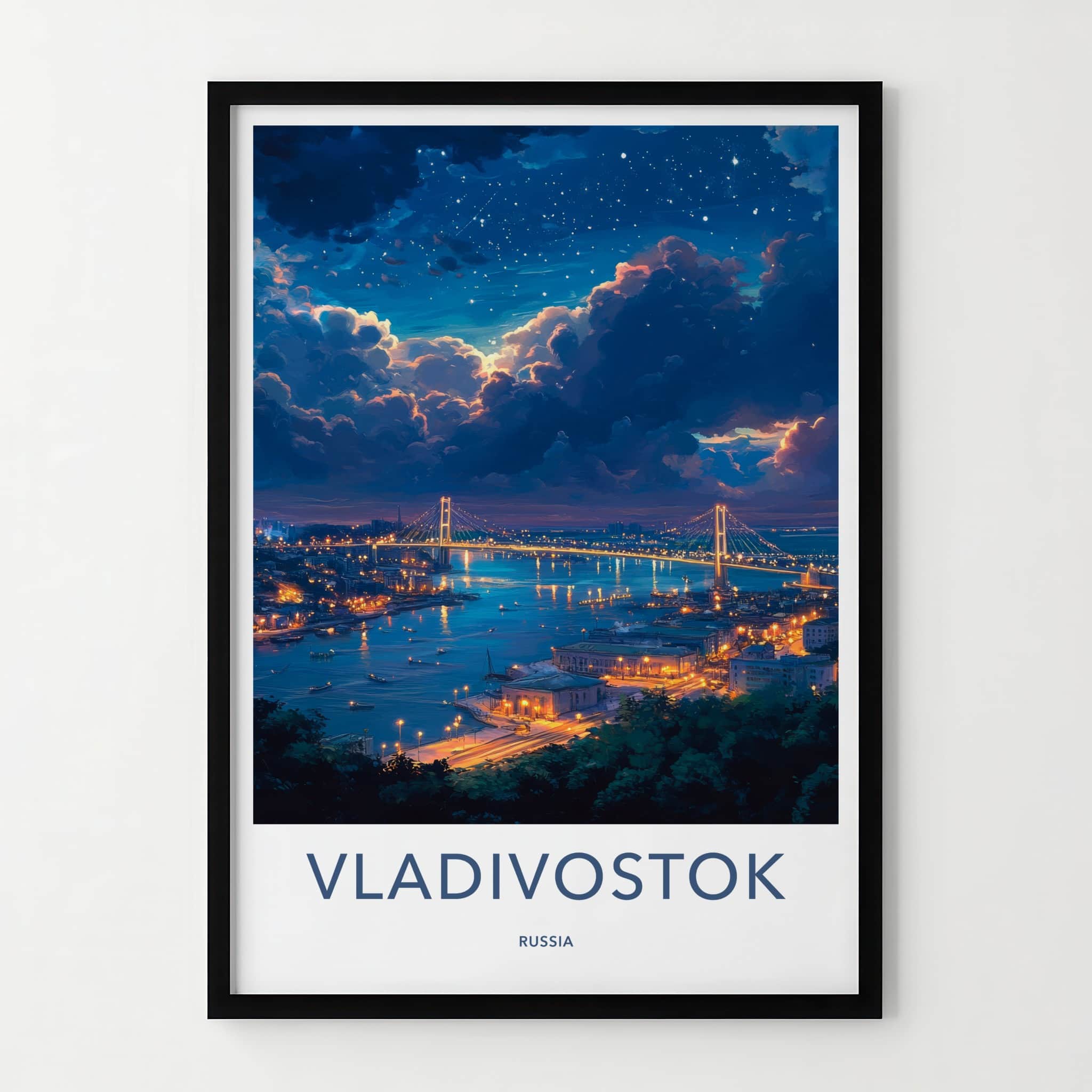 Vladivostok Poster - Russia Travel Art - Starry Night City Wall Decor