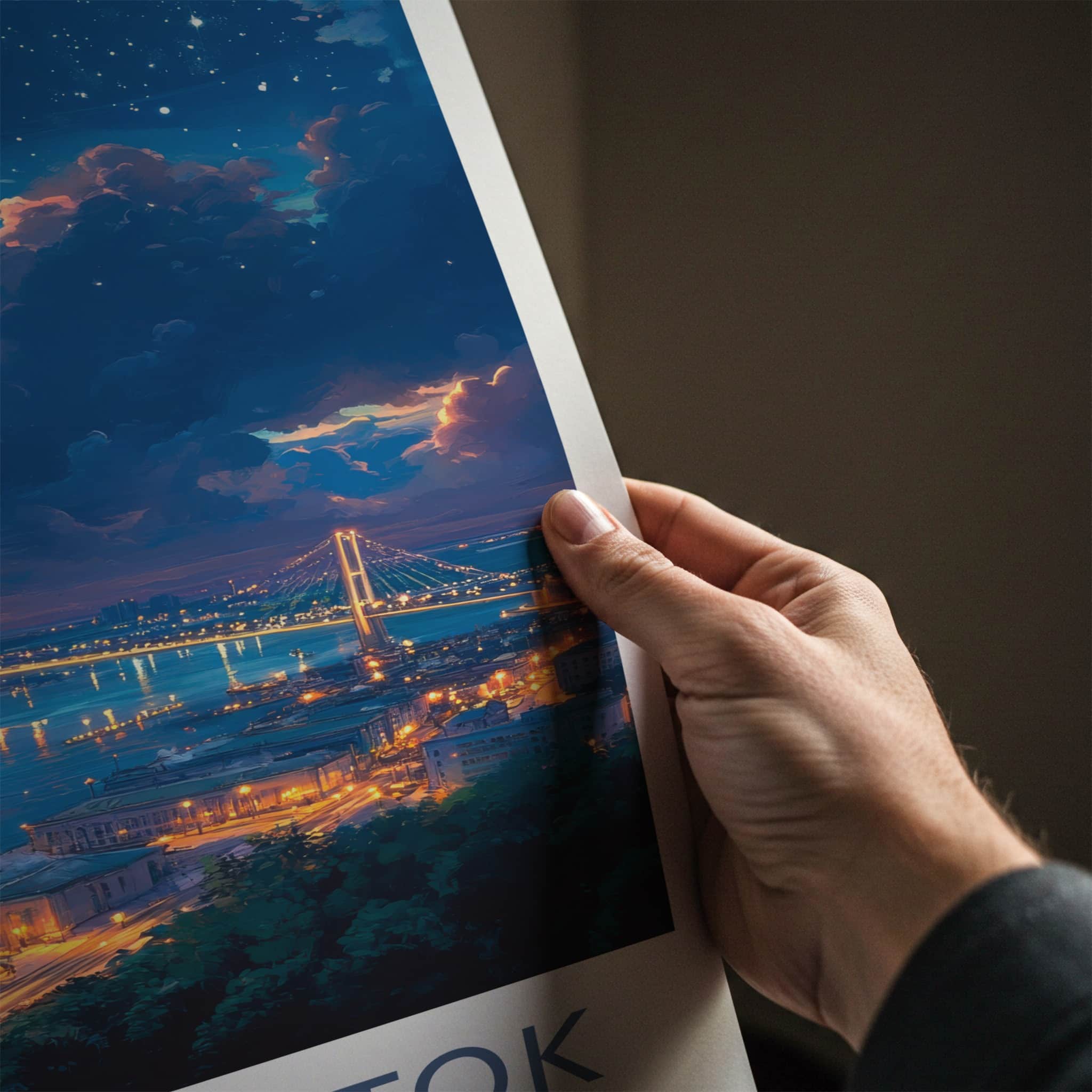Vladivostok Poster - Russia Travel Art - Starry Night City Wall Decor