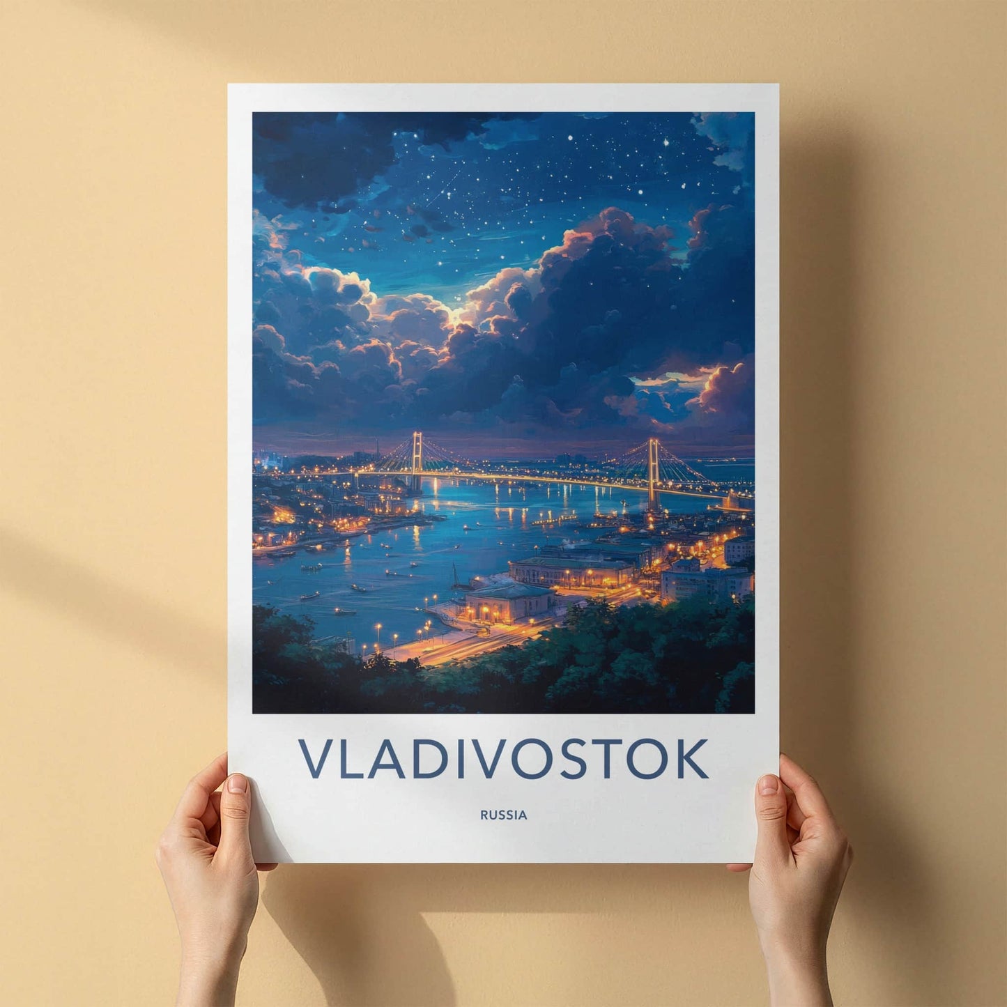 Vladivostok Poster - Russia Travel Art - Starry Night City Wall Decor