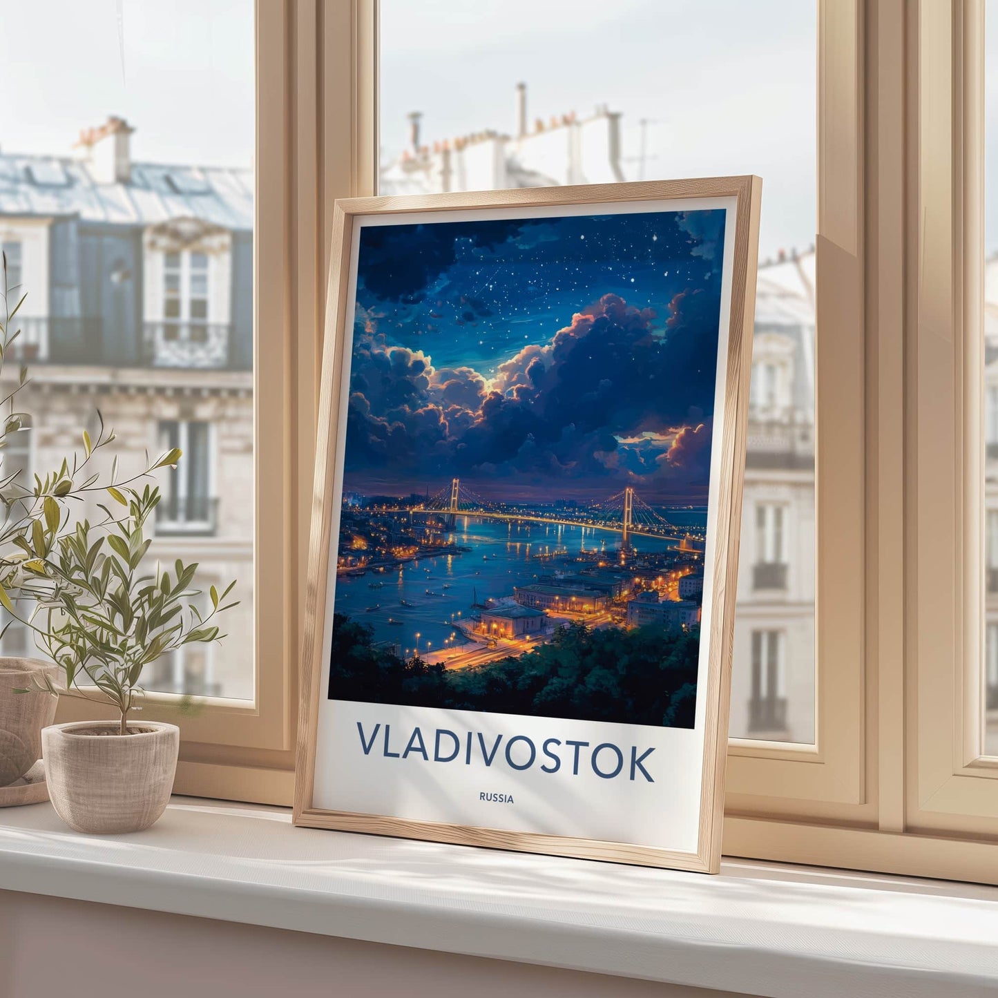 Vladivostok Poster - Russia Travel Art - Starry Night City Wall Decor