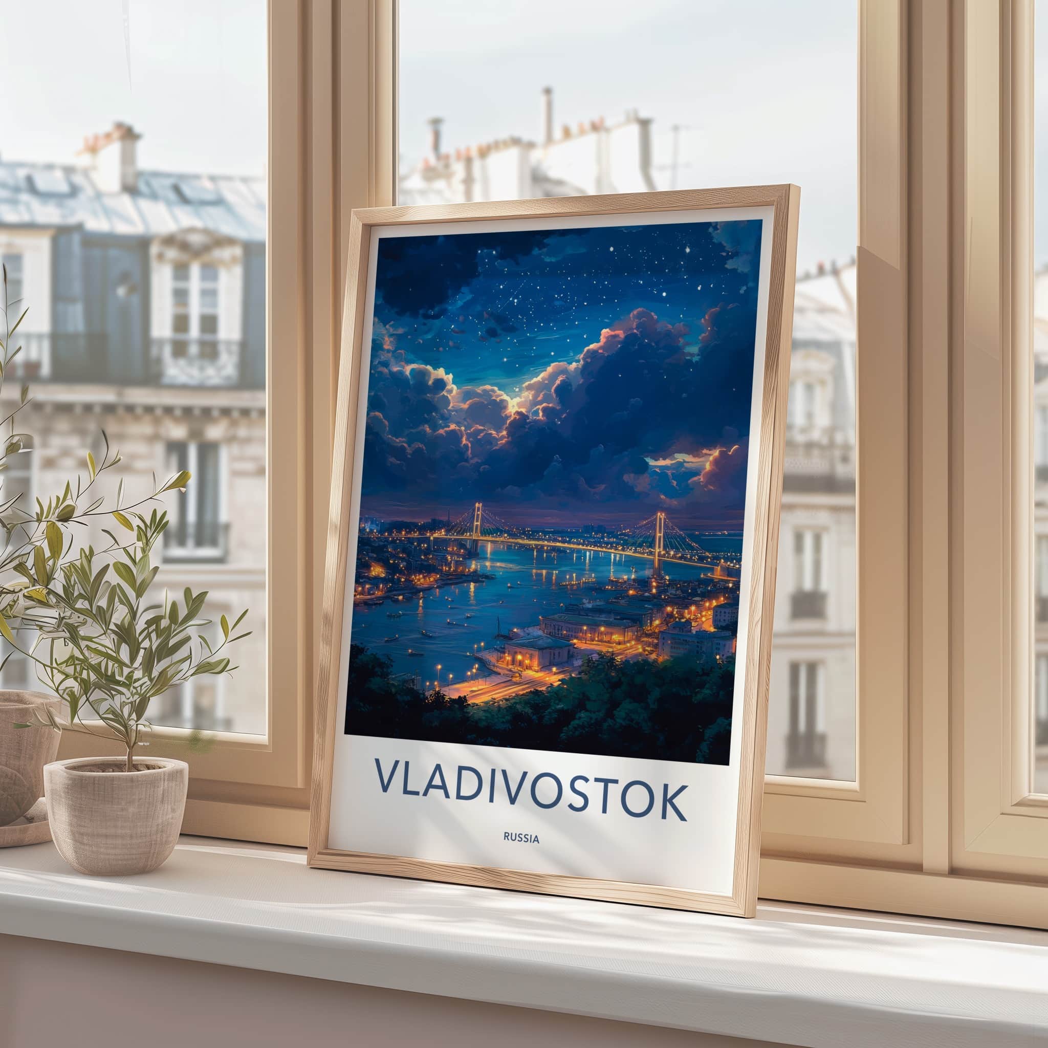 Vladivostok Poster - Russia Travel Art - Starry Night City Wall Decor