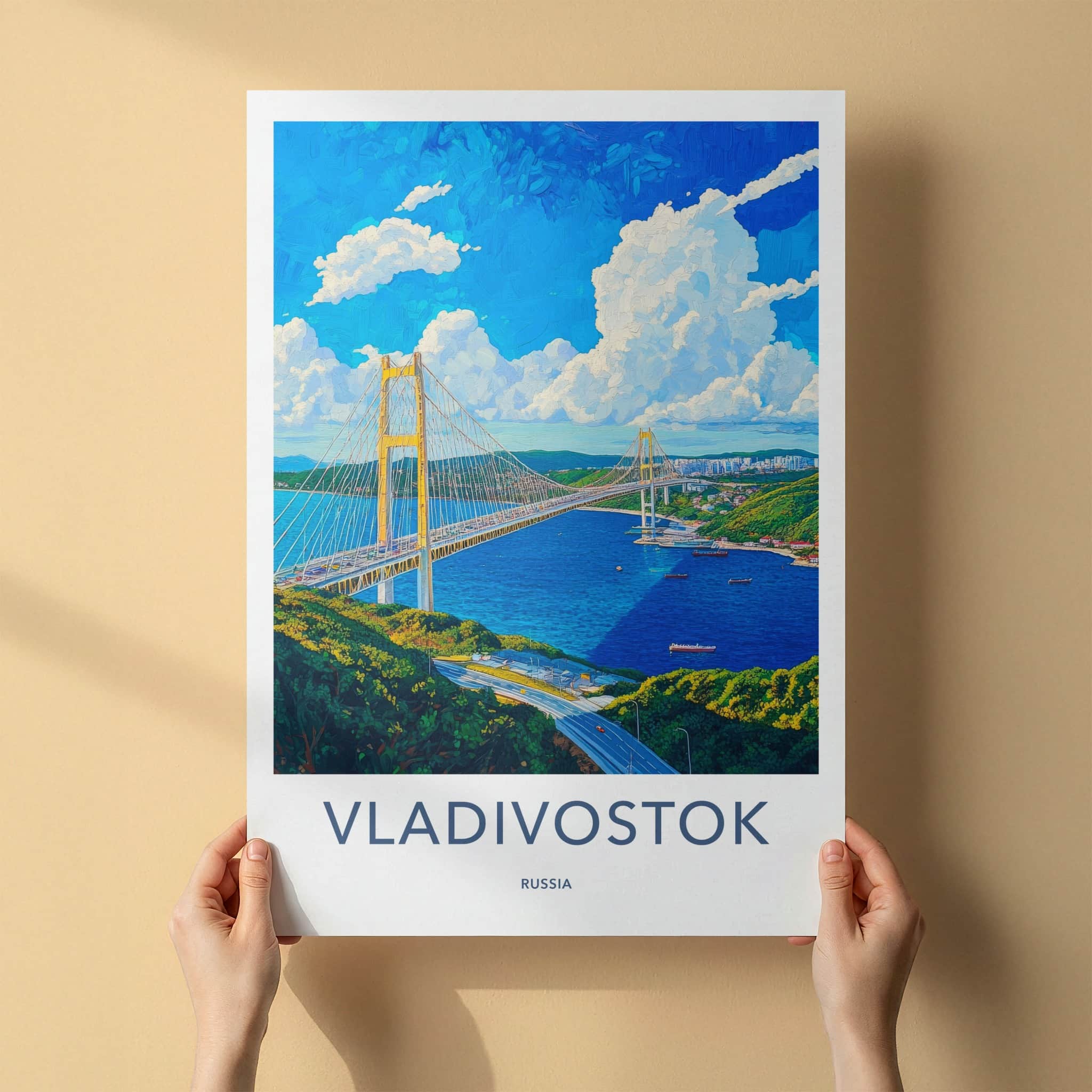Vladivostok Poster - Russia Travel Art - Suspension Bridge View Home Decor