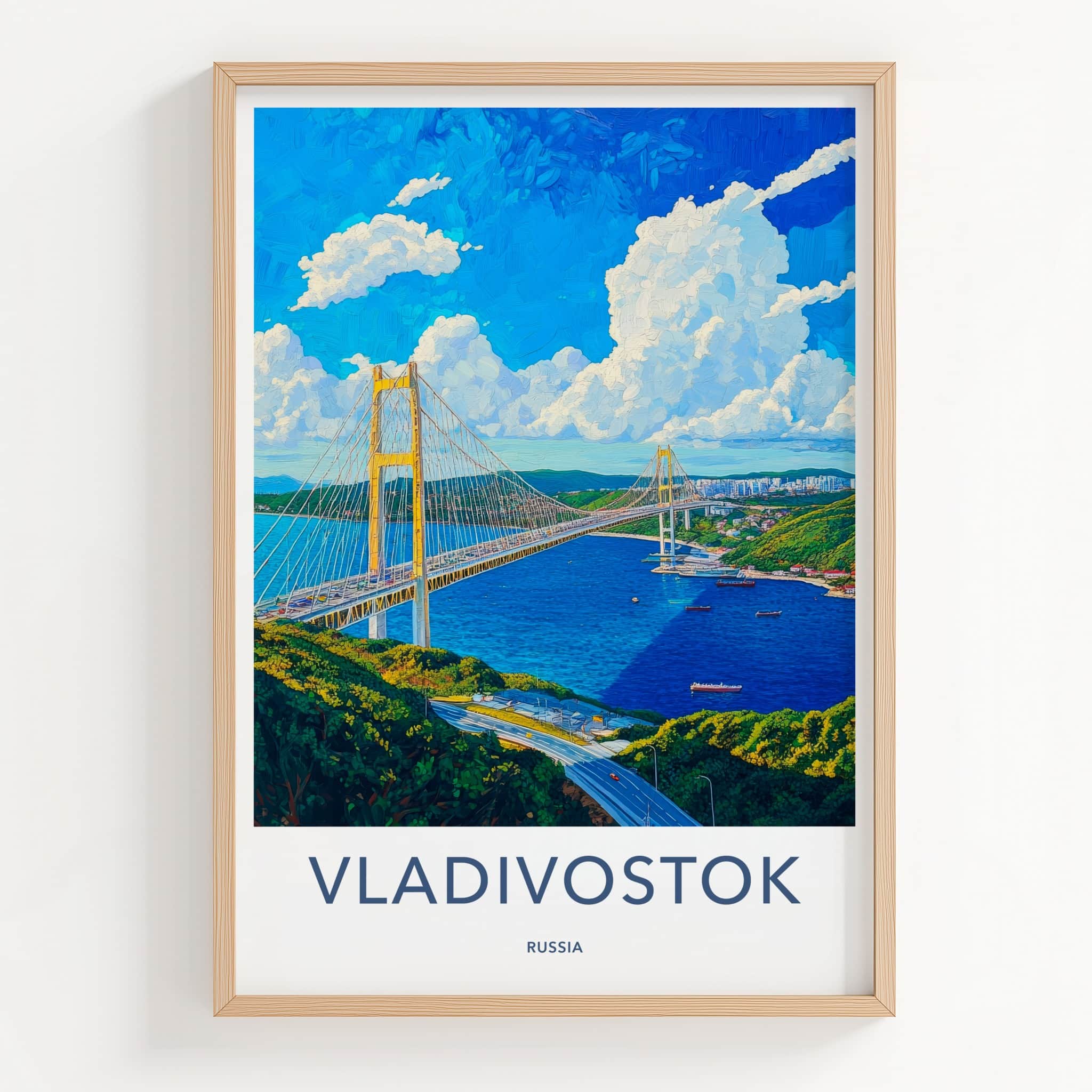 Vladivostok Poster - Russia Travel Art - Suspension Bridge View Home Decor