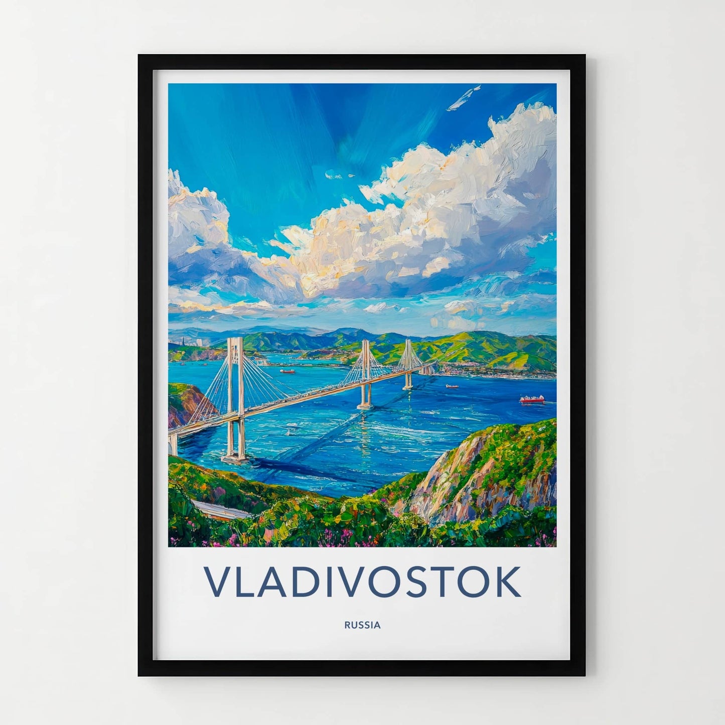 Vladivostok Poster - Russia Wall Art - Vibrant Bay Bridge Home Decor