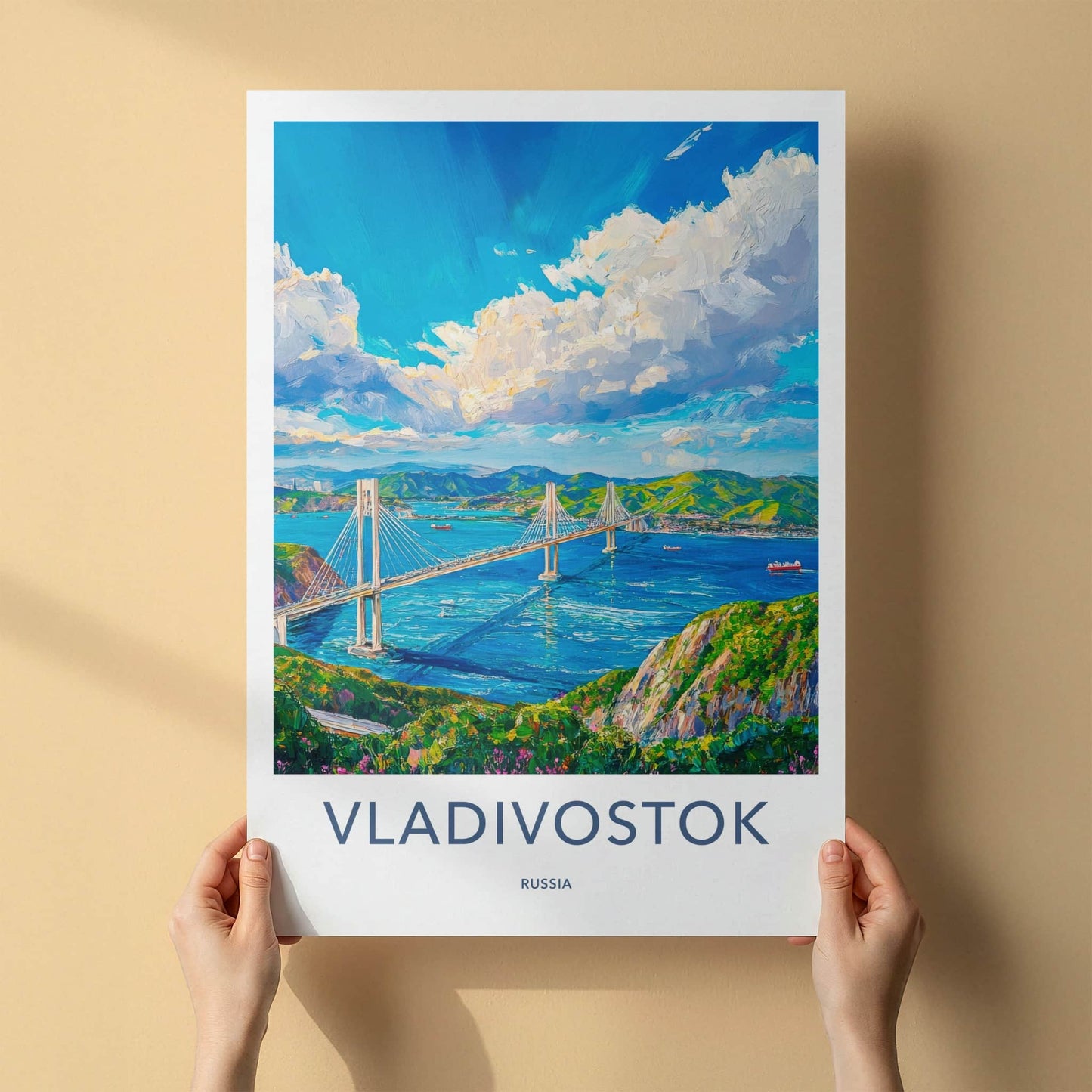 Vladivostok Poster - Russia Wall Art - Vibrant Bay Bridge Home Decor