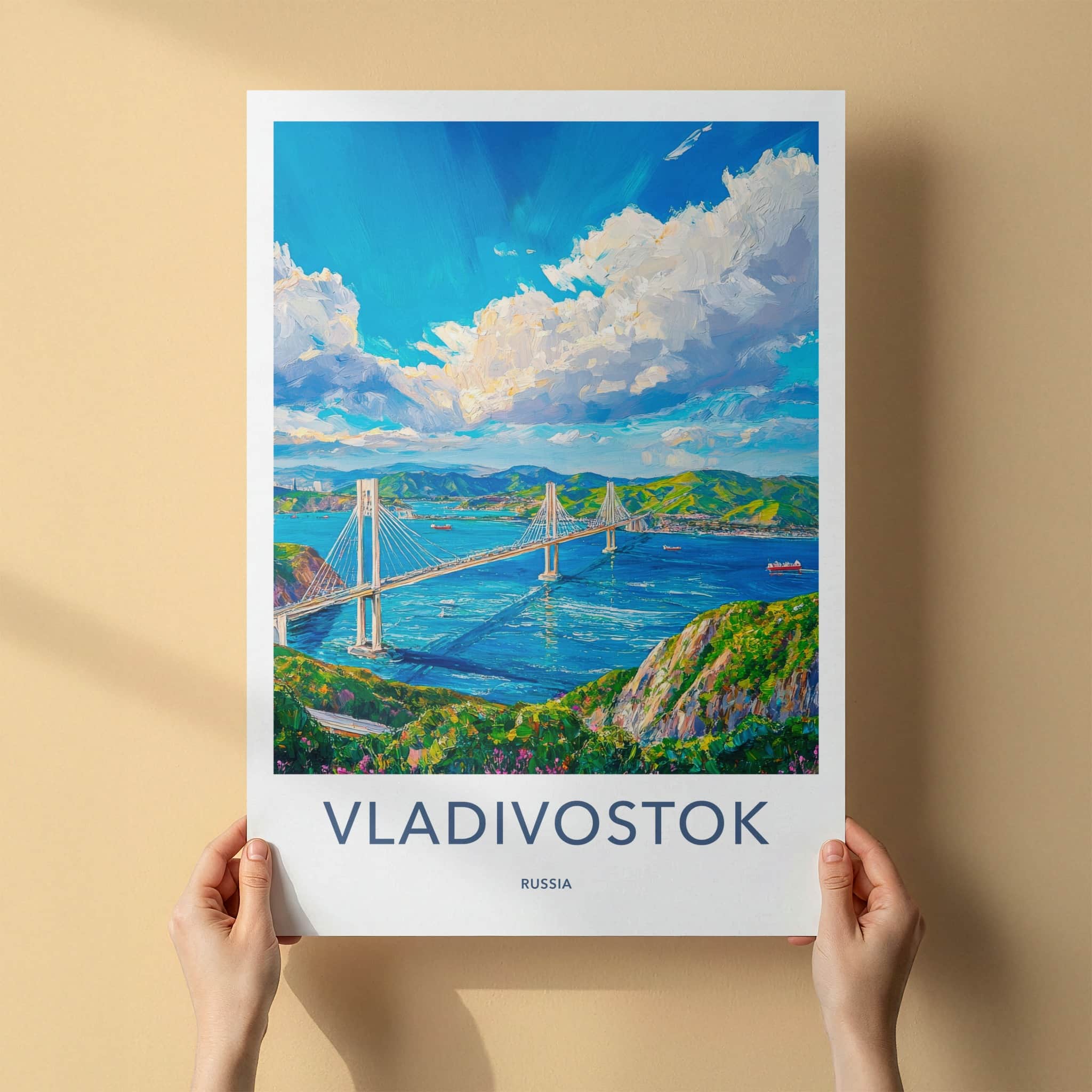 Vladivostok Poster - Russia Wall Art - Vibrant Bay Bridge Home Decor