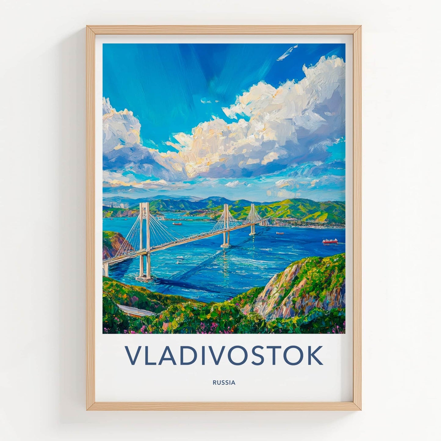 Vladivostok Poster - Russia Wall Art - Vibrant Bay Bridge Home Decor