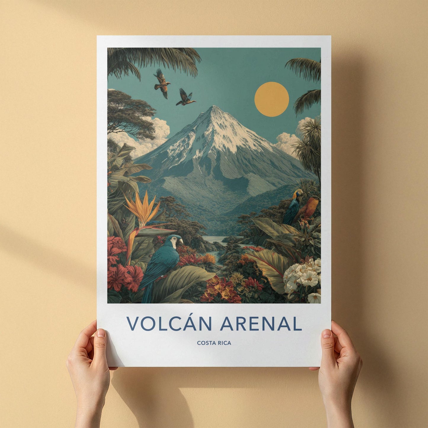 Volcan Arenal Poster - Costa Rica Travel Art - Lush Jungle Birds Home Decor