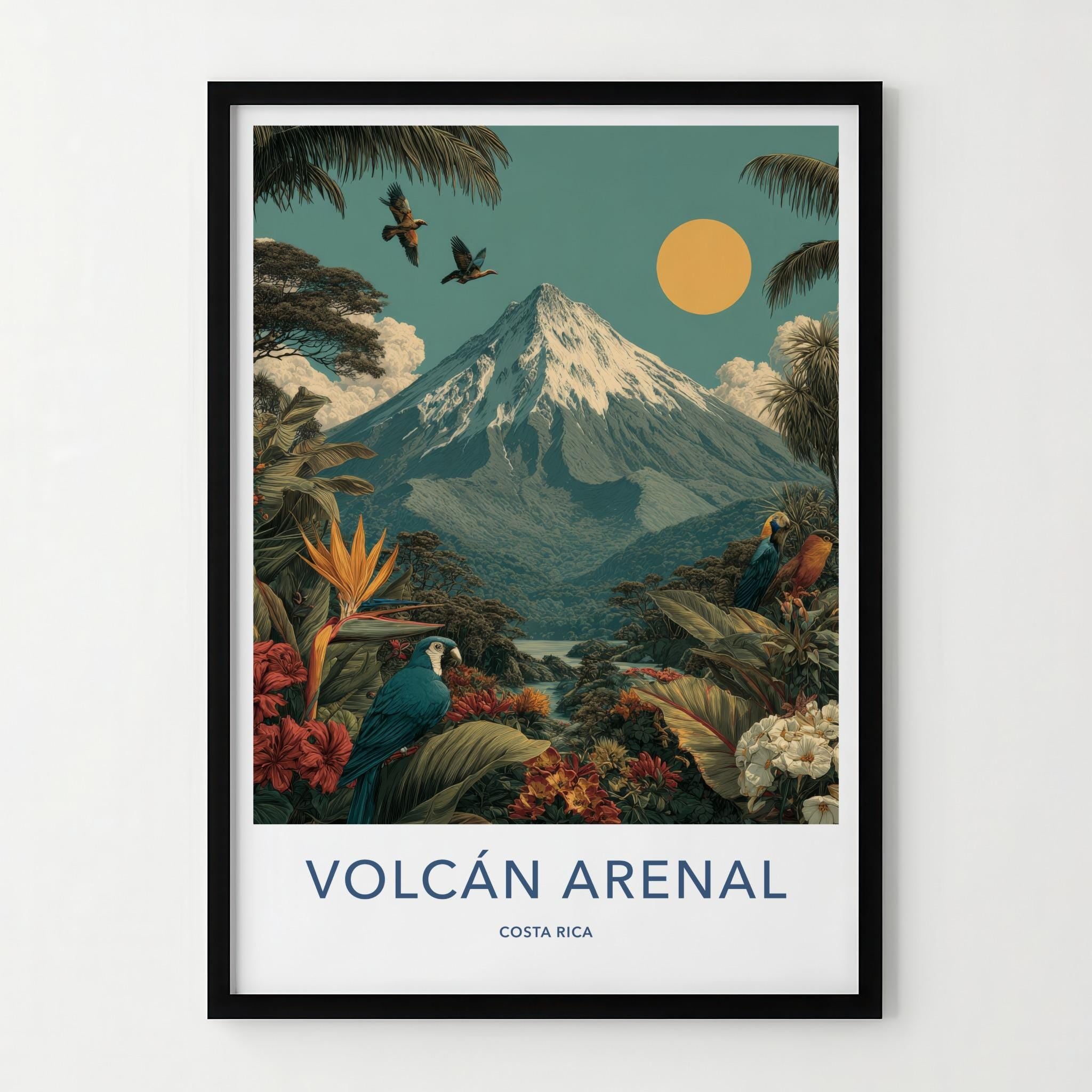 Volcan Arenal Poster - Costa Rica Travel Art - Lush Jungle Birds Home Decor