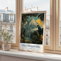 Volcan Arenal Poster - Costa Rica Travel Art - Rainforest Volcano Macaws Home Decor