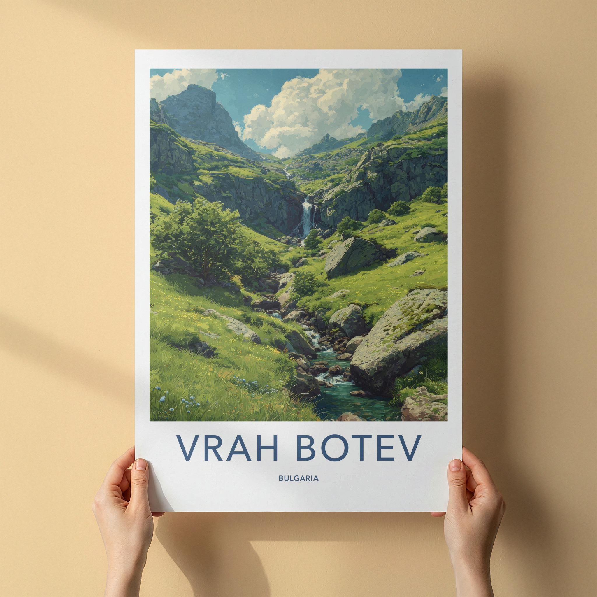 Vrah Botev Poster - Bulgaria Travel Print - Mountain Stream Waterfall Wall Decor
