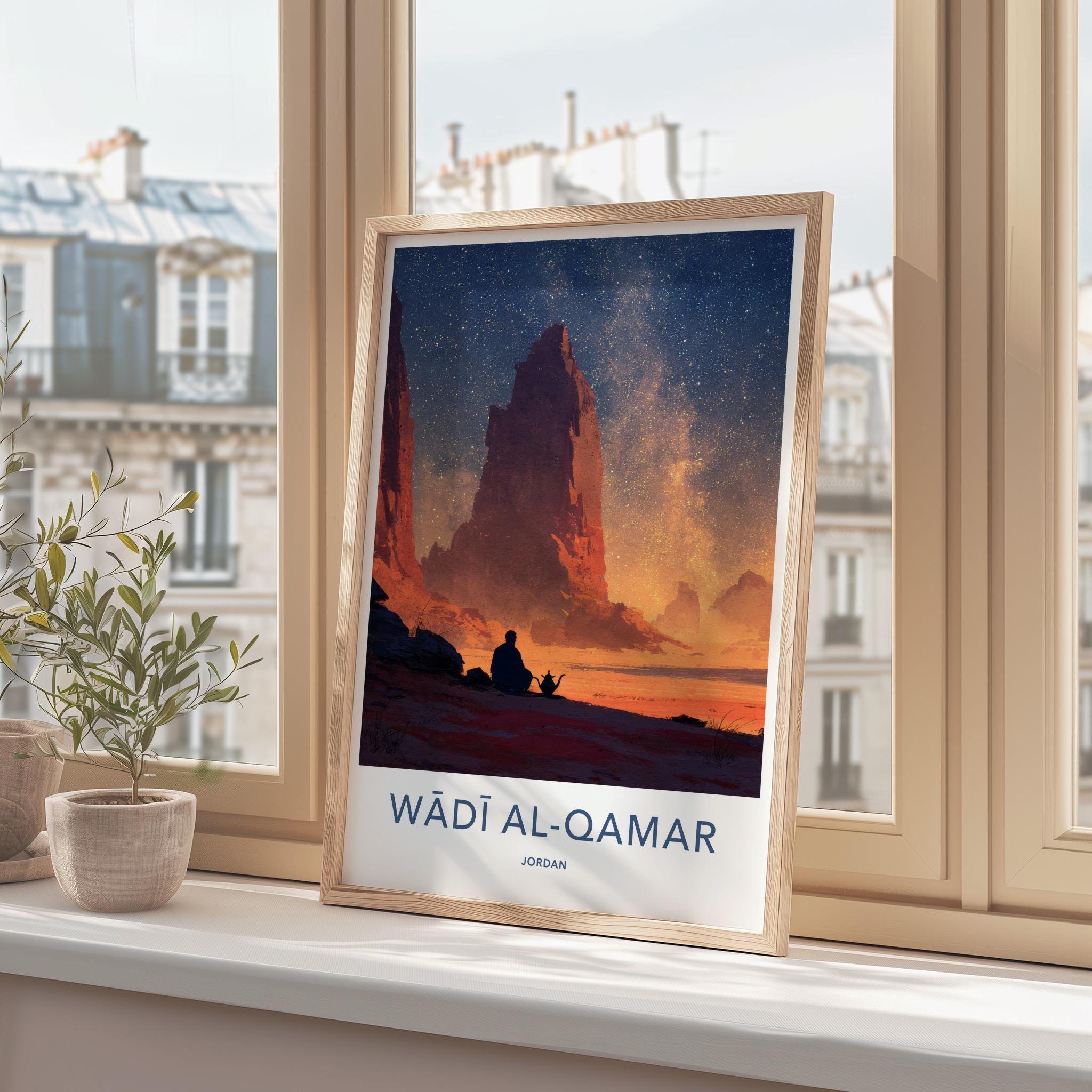Wadi Al-Qamar Poster - Jordan Travel Art - Desert Night Stars Home Decor