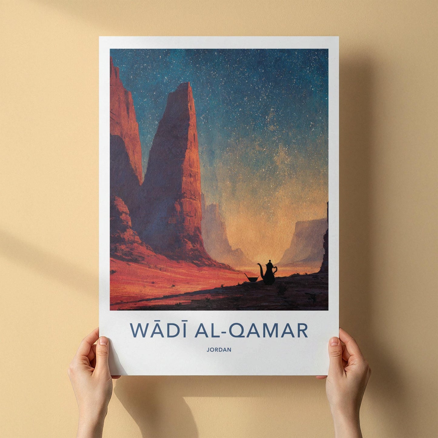 Wadi Al-Qamar Poster - Jordan Travel Art - Starry Desert Teapot Home Decor