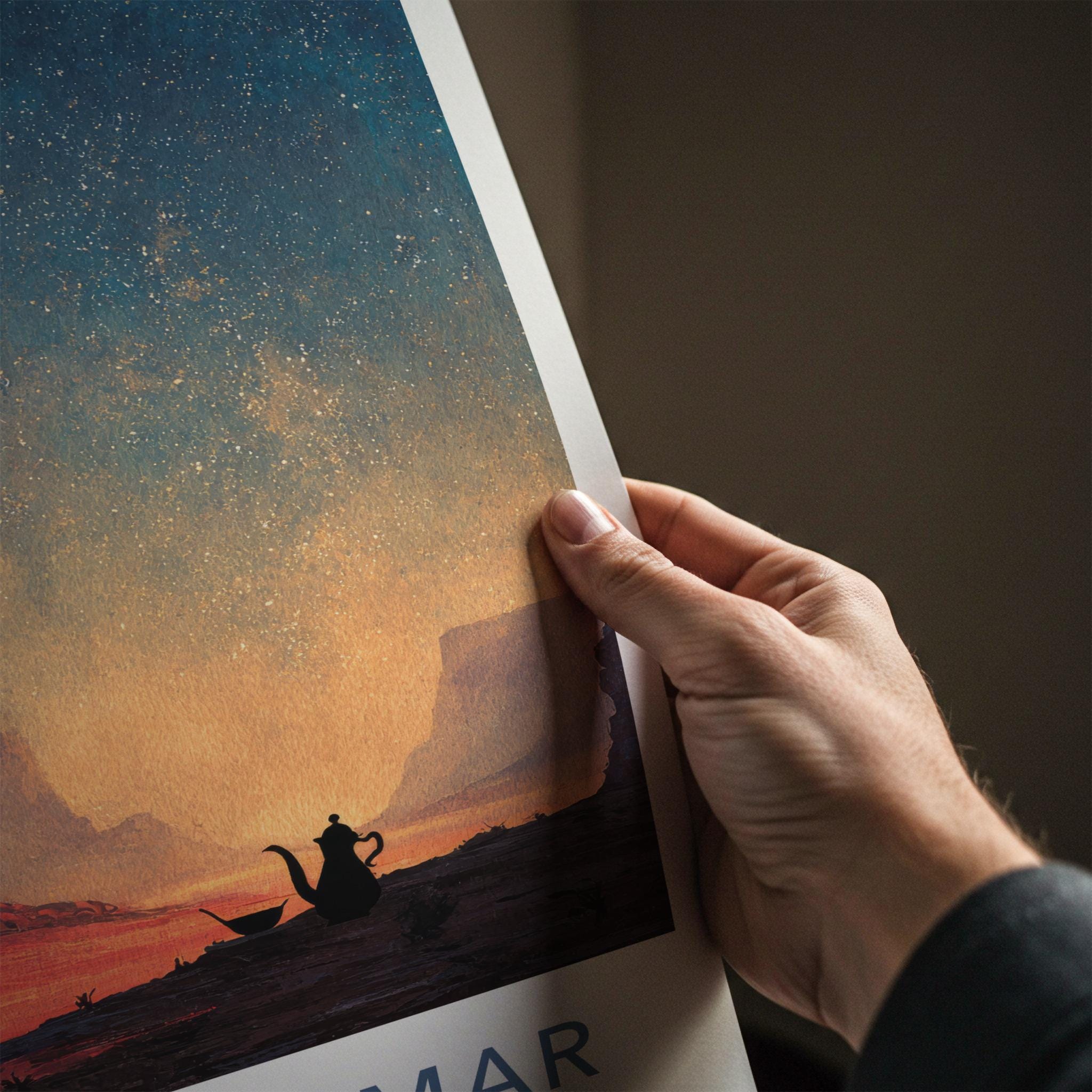 Wadi Al-Qamar Poster - Jordan Travel Art - Starry Desert Teapot Home Decor