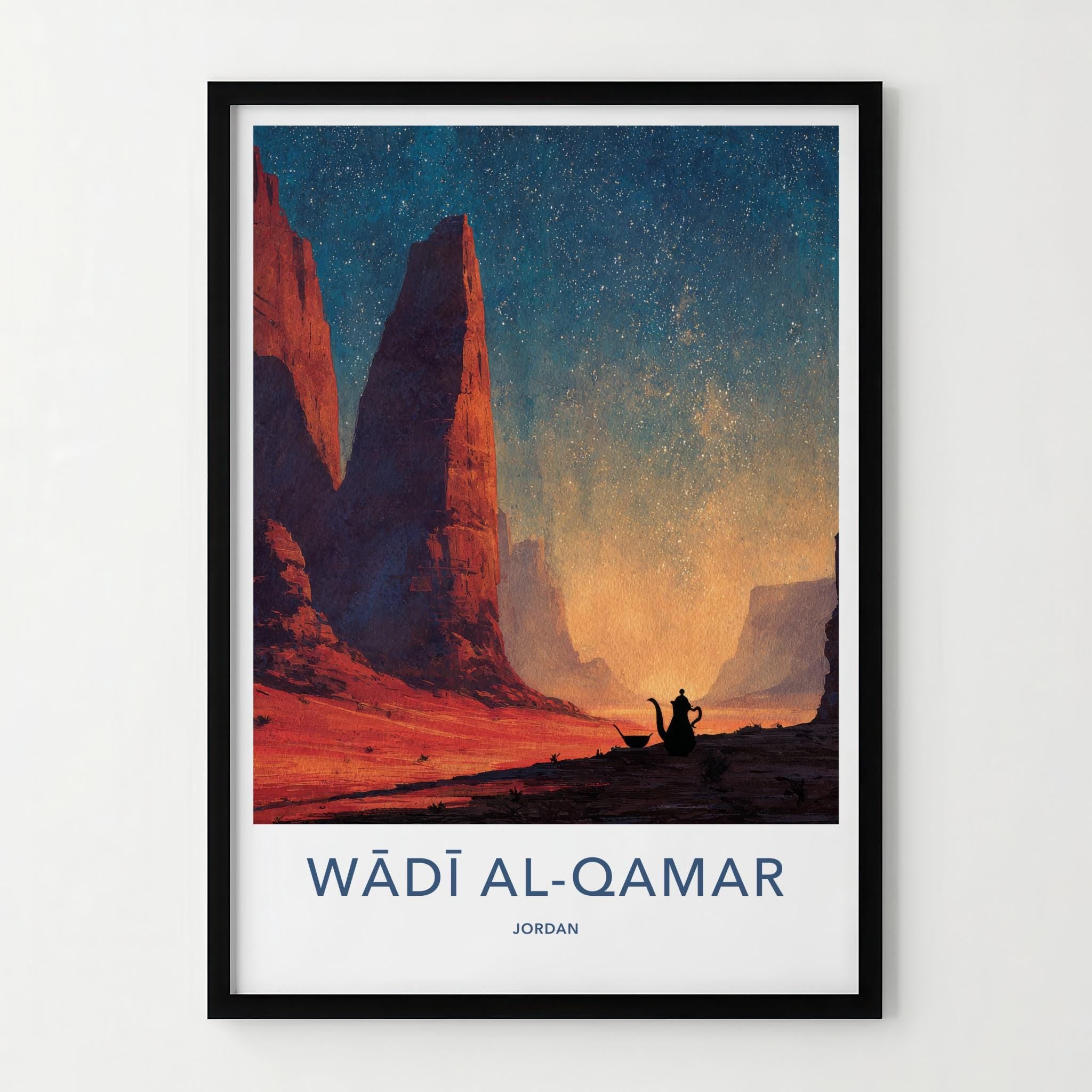 Wadi Al-Qamar Poster - Jordan Travel Art - Starry Desert Teapot Home Decor