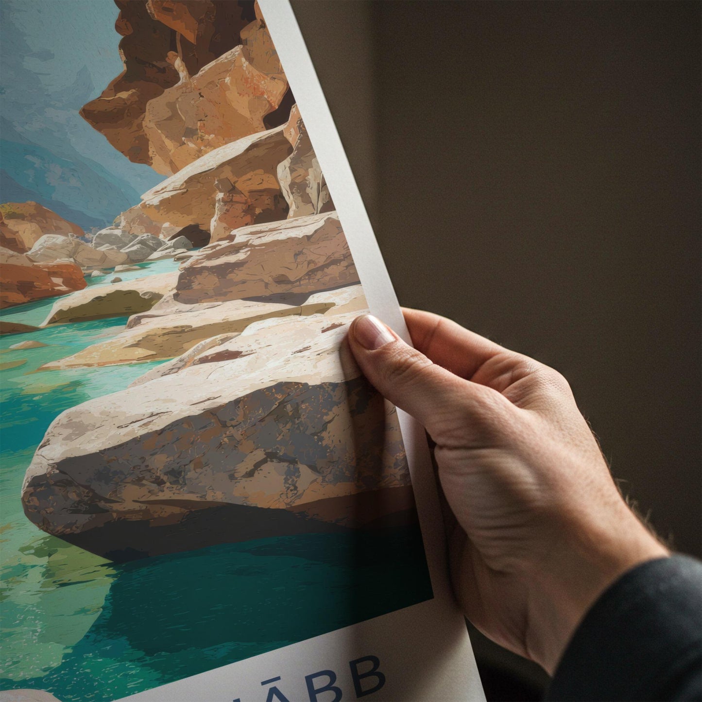 Wadi Ash-Shabb Poster - Oman Travel Art - Turquoise Canyon Stream Home Decor