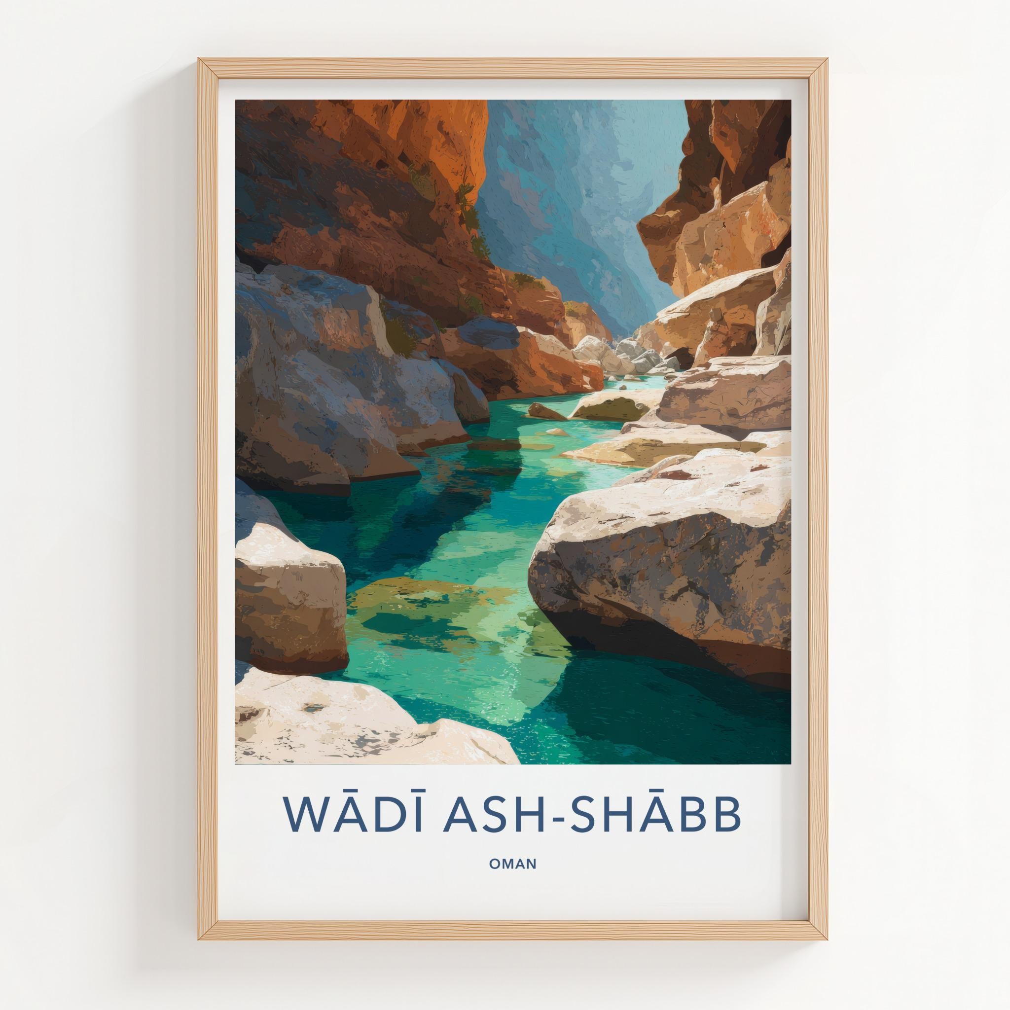 Wadi Ash-Shabb Poster - Oman Travel Art - Turquoise Canyon Stream Home Decor