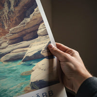 Wadi Ash-Shabb Poster - Oman Travel Art - Turquoise River Canyon Home Decor