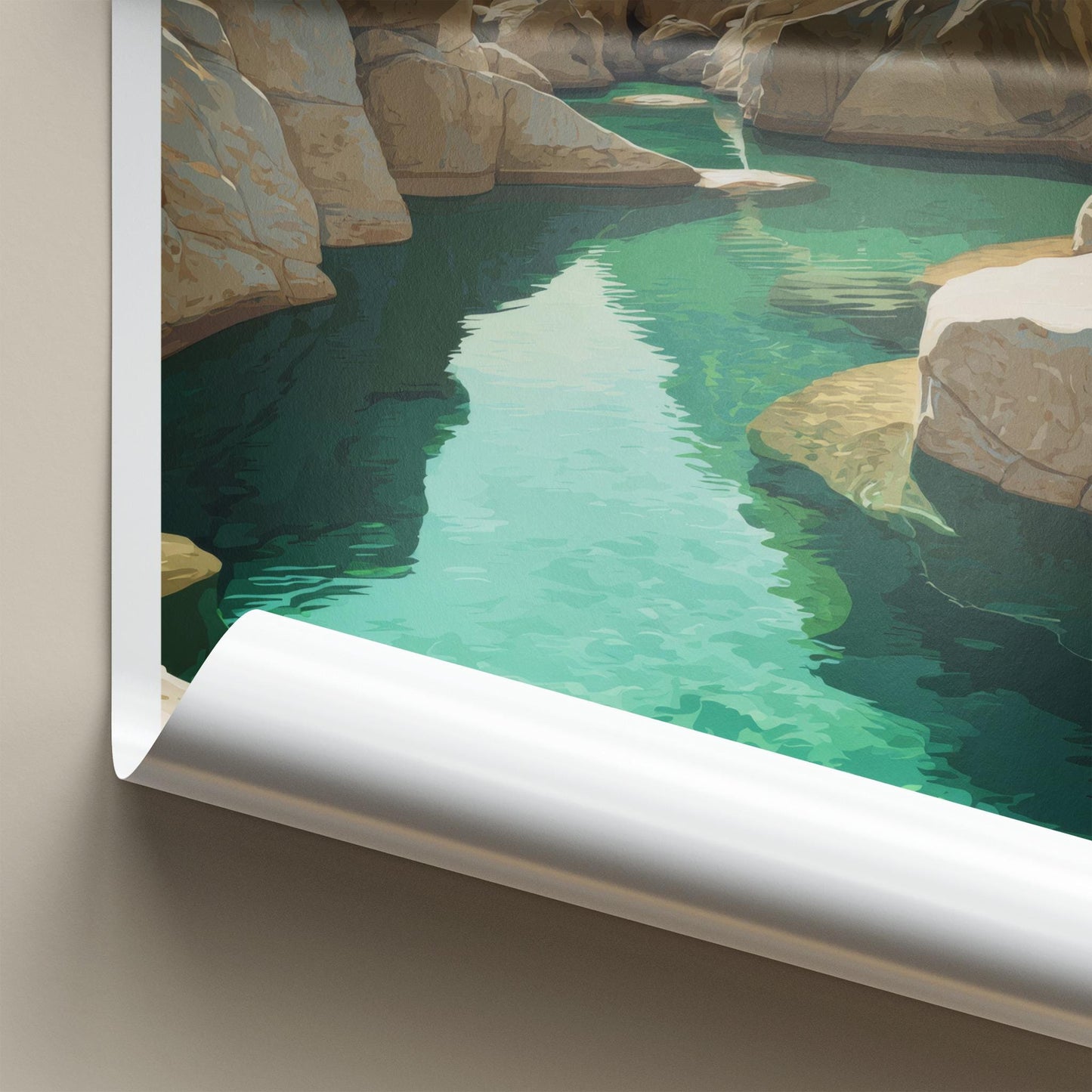 Wadi Bani Khalid Poster - Oman Travel Art - Canyon Green Water Home Decor