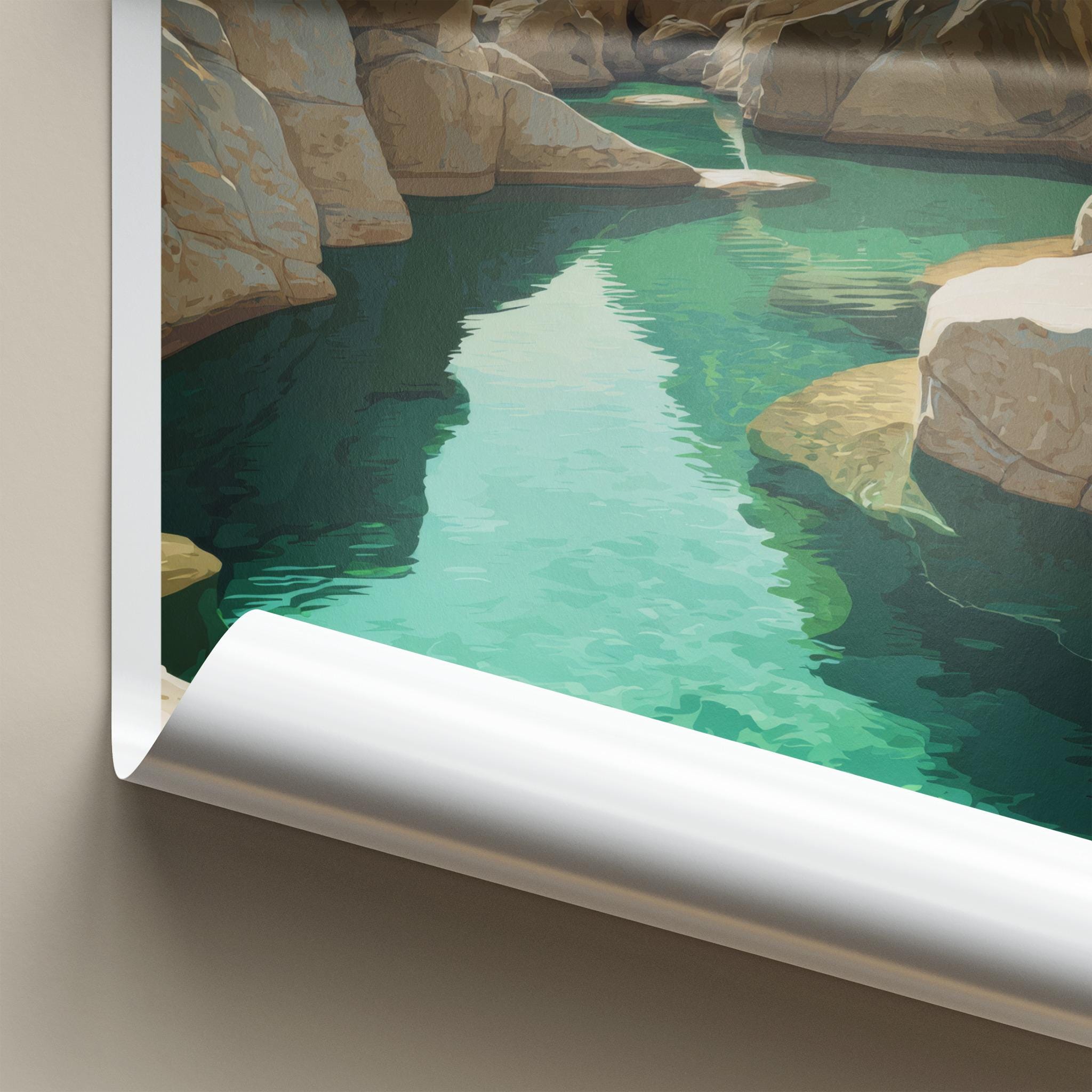 Wadi Bani Khalid Poster - Oman Travel Art - Canyon Green Water Home Decor