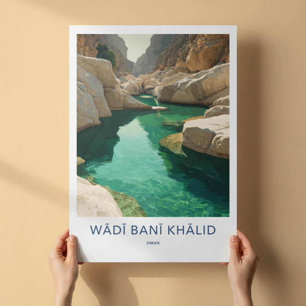 Wadi Bani Khalid Poster - Oman Travel Art - Canyon Green Water Home Decor