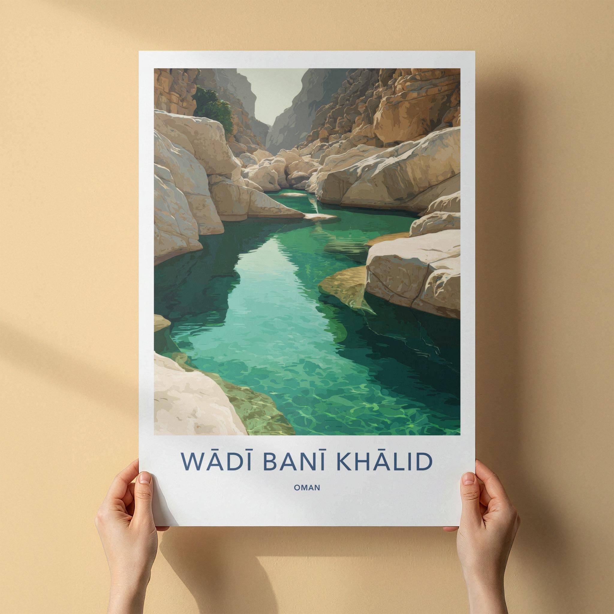 Wadi Bani Khalid Poster - Oman Travel Art - Canyon Green Water Home Decor