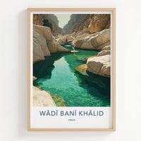 Wadi Bani Khalid Poster - Oman Travel Art - Canyon Green Water Home Decor