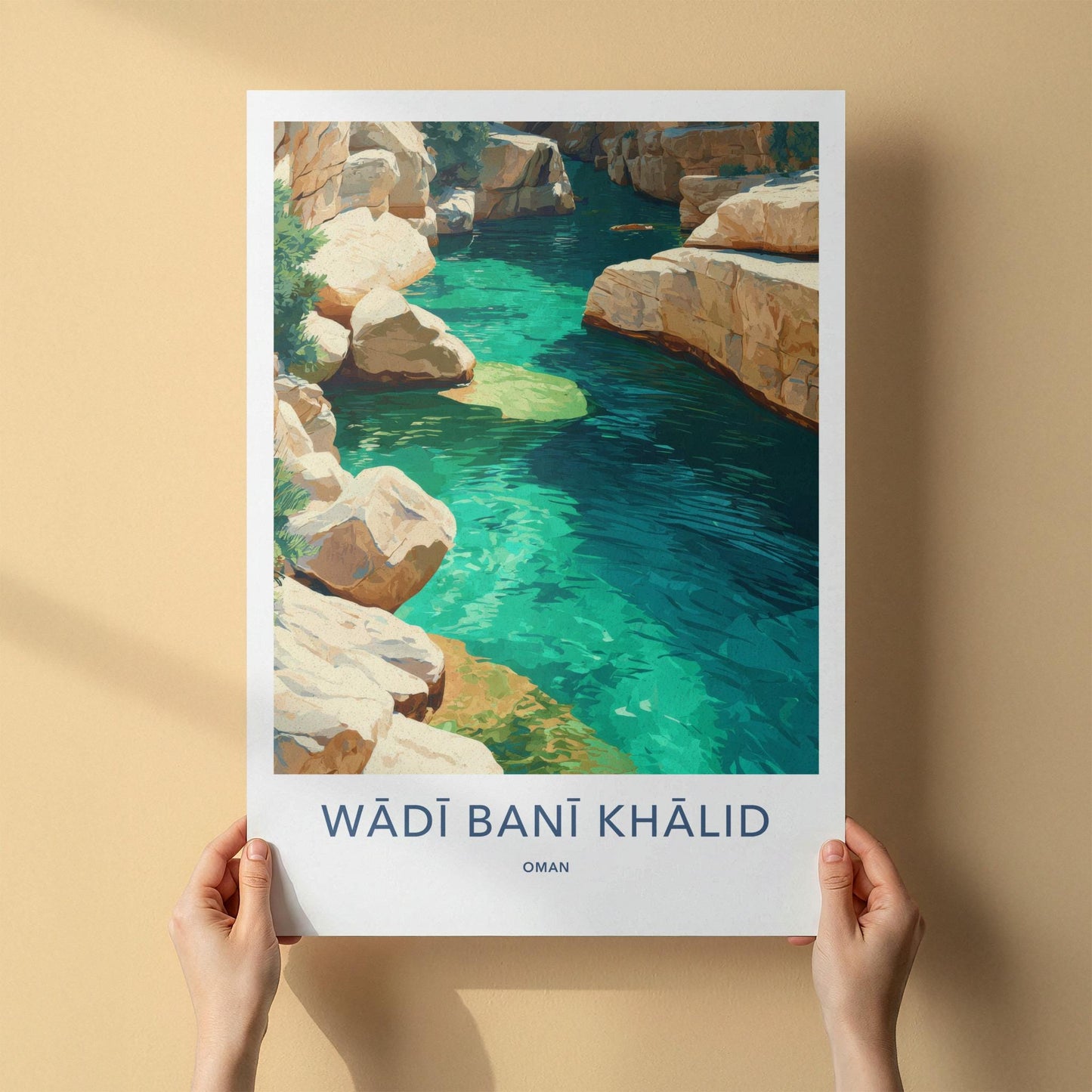 Wadi Bani Khalid Poster - Oman Travel Art - Turquoise Water Canyon Home Decor