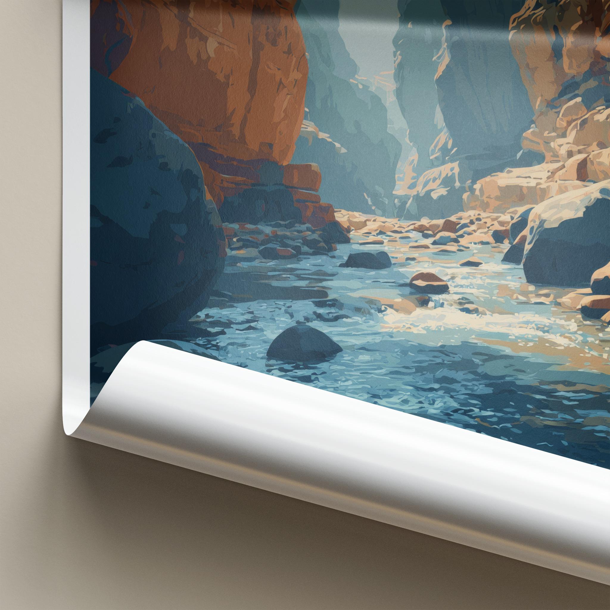 Wadi Mujib Poster - Jordan Travel Art - Deep Gorge River Home Decor