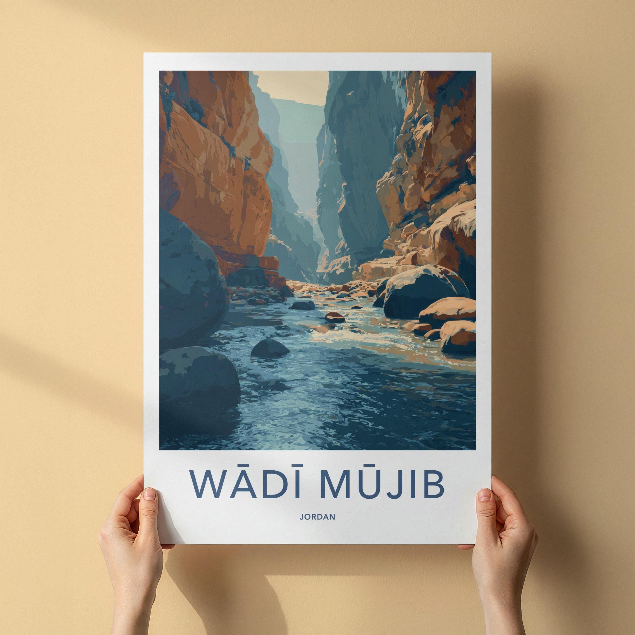 Wadi Mujib Poster - Jordan Travel Art - Deep Gorge River Home Decor