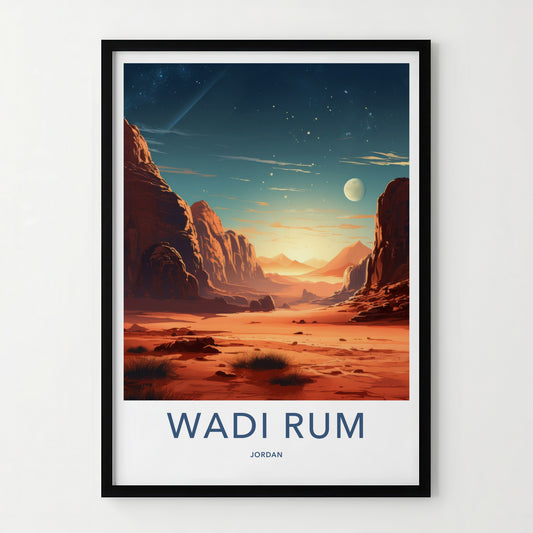 Wadi Rum Poster - Jordan Travel Art - Alien Lunar Desert Home Decor