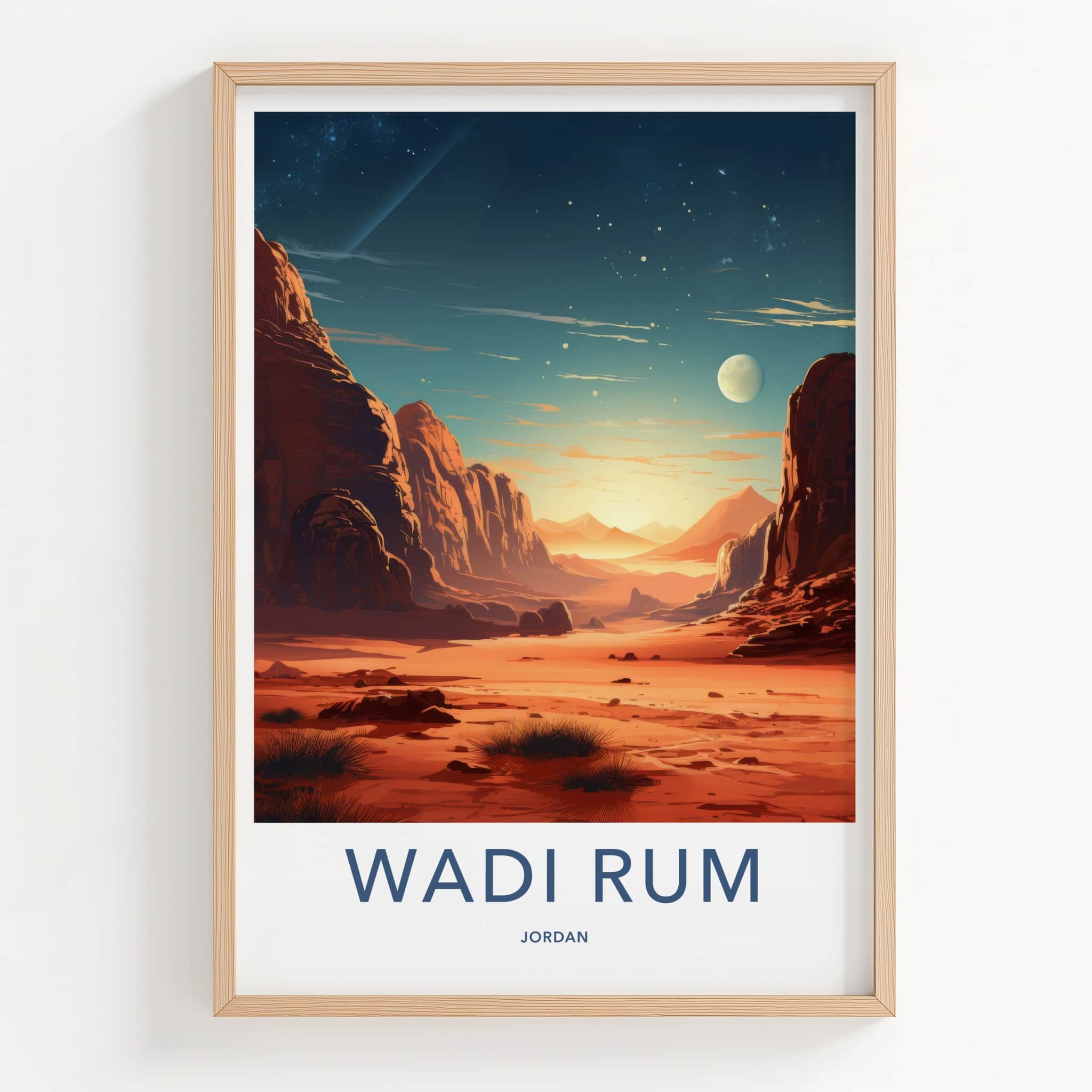 Wadi Rum Poster - Jordan Travel Art - Alien Lunar Desert Home Decor