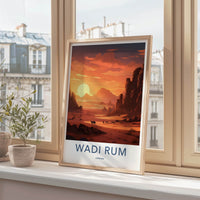 Wadi Rum Poster - Jordan Travel Art - Desert Sunset Caravan Home Decor