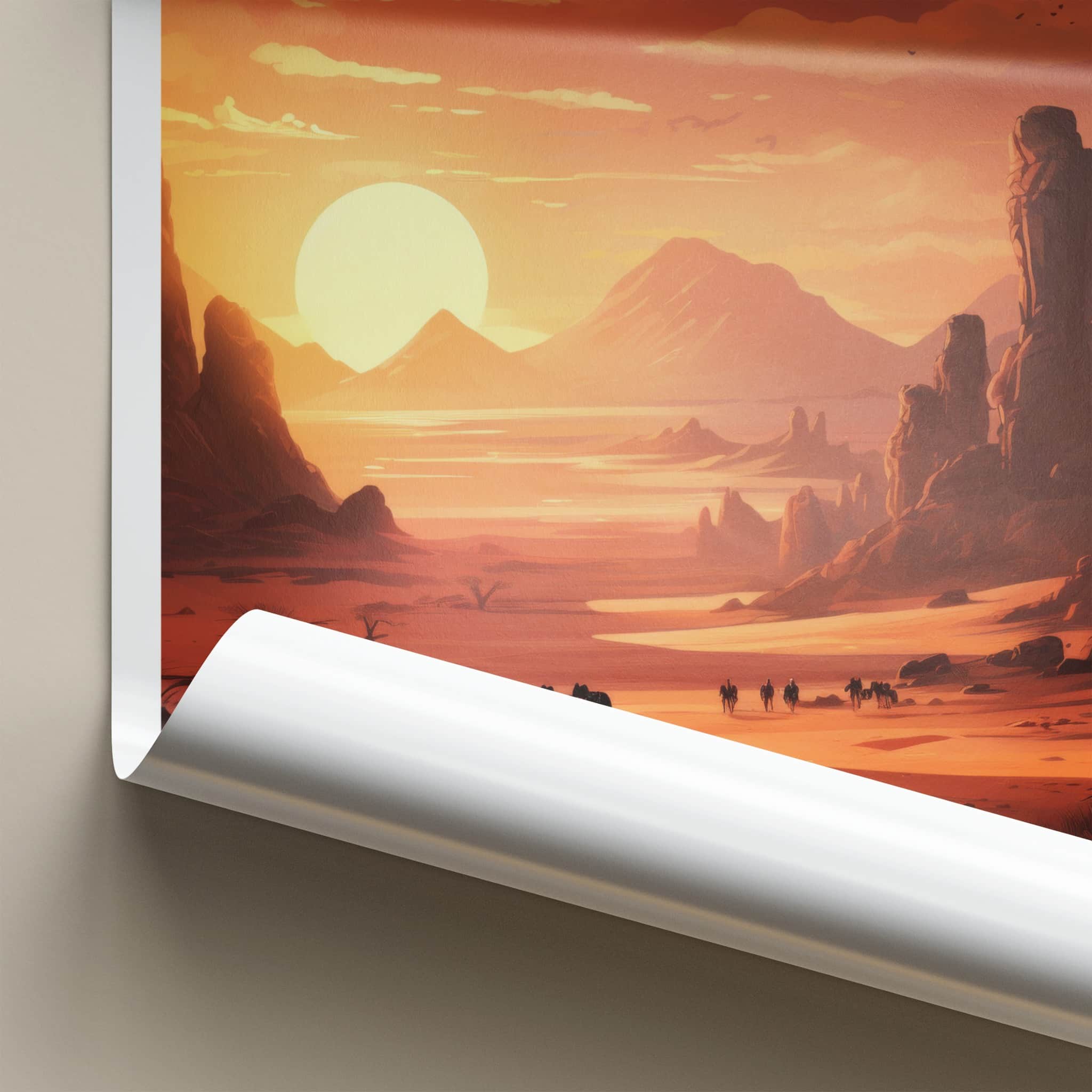 Wadi Rum Poster - Jordan Travel Art - Desert Sunset Caravan Home Decor