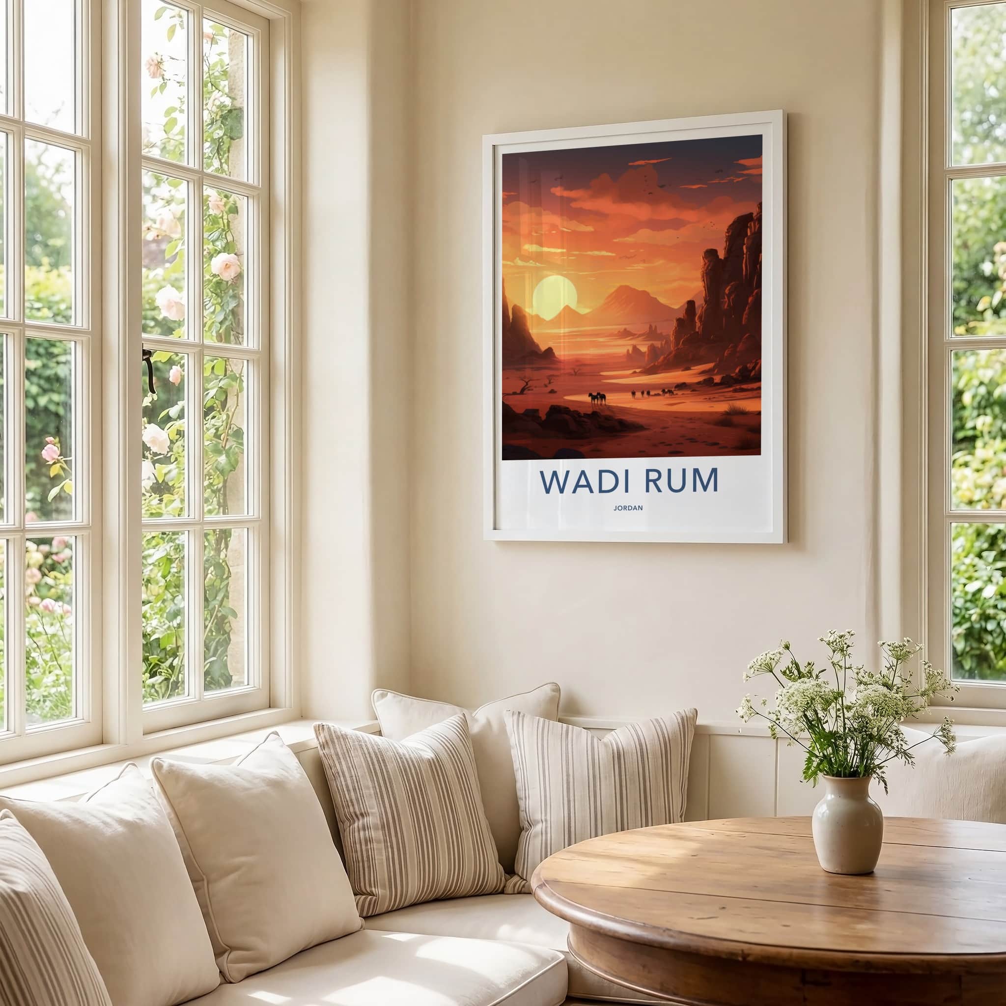 Wadi Rum Poster - Jordan Travel Art - Desert Sunset Caravan Home Decor